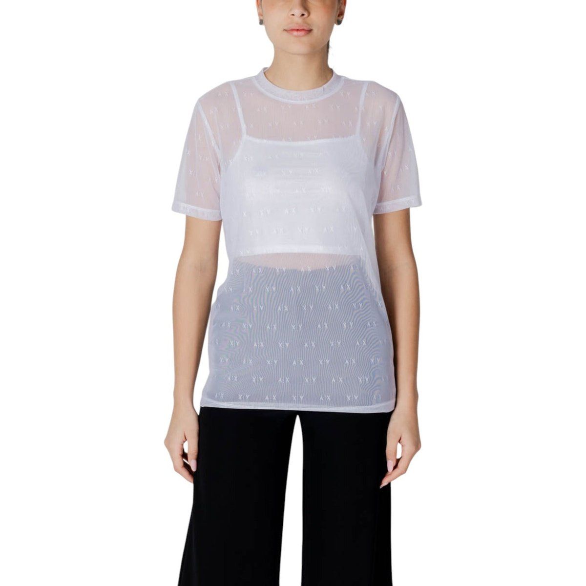 Mesh-Top mit Monogramm-Muster