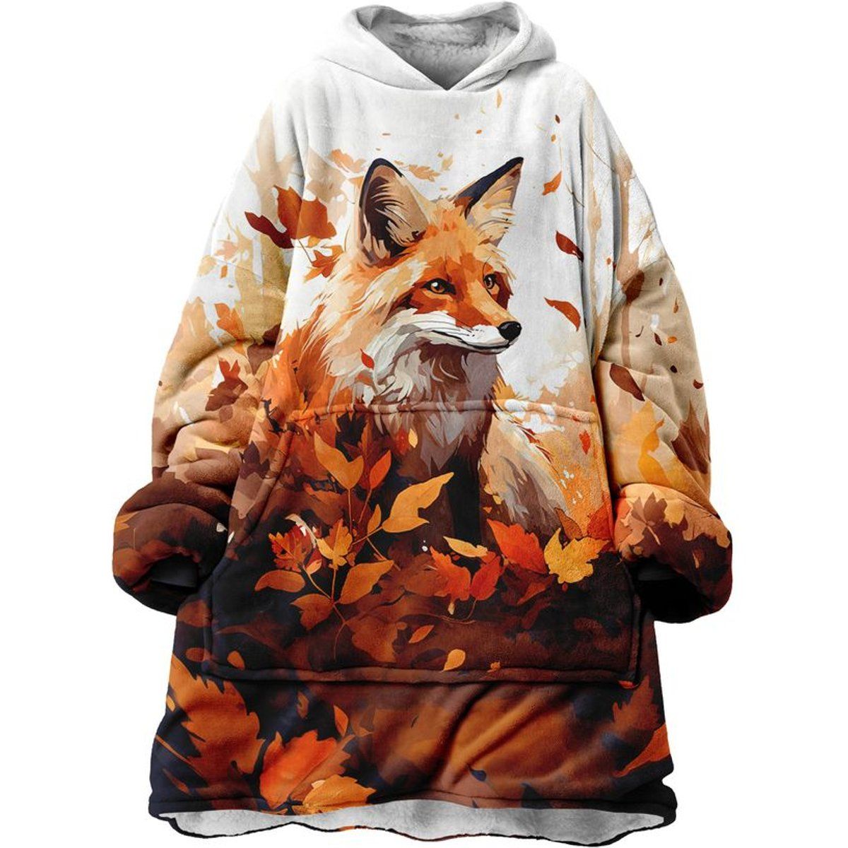 Hoodie-Decke mit künstlerischem Fuchsmotiv
