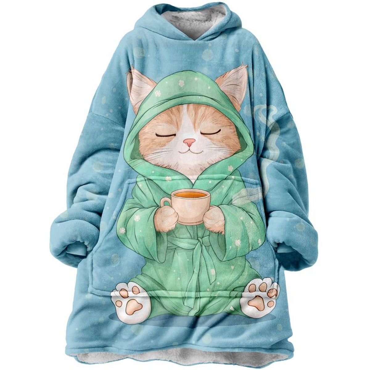 Kuschelpullover mit Katzen-Motiv und Sherpa