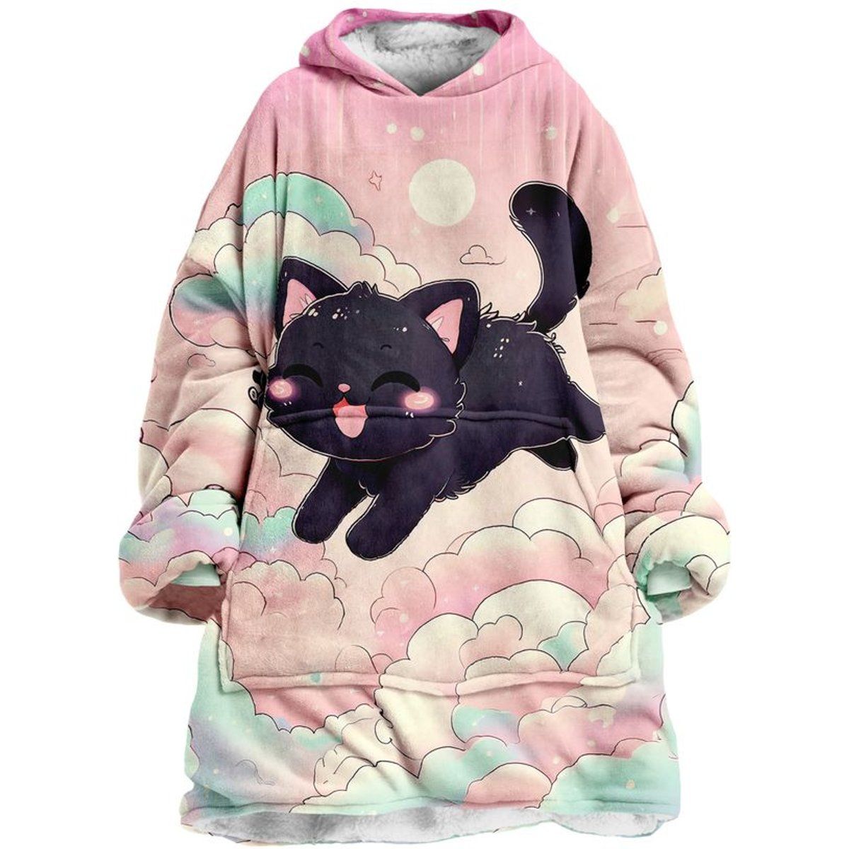 Oversize-Kuschelpullover mit Kätzchen-Print