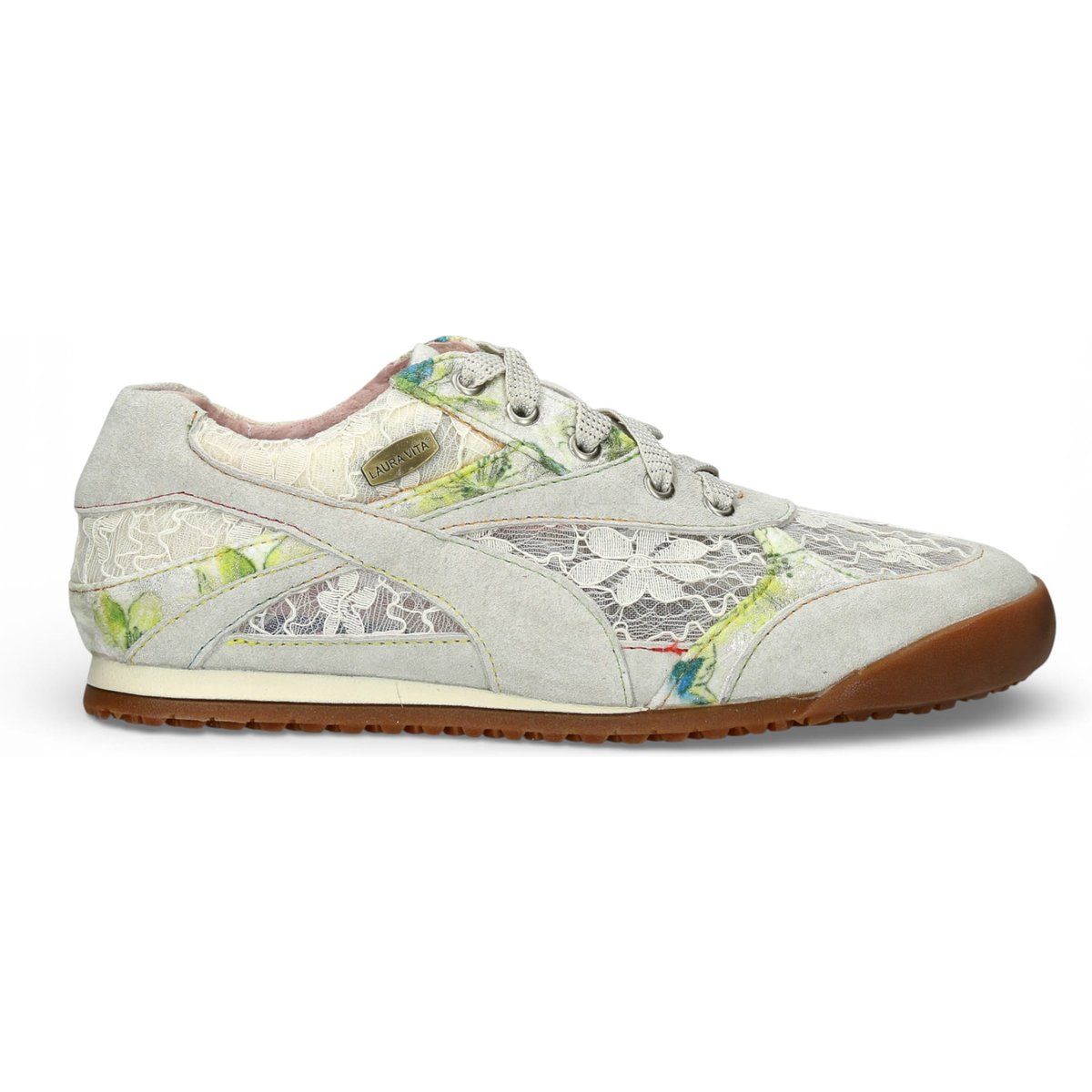 Leder-Sneaker mit floraler Spitze