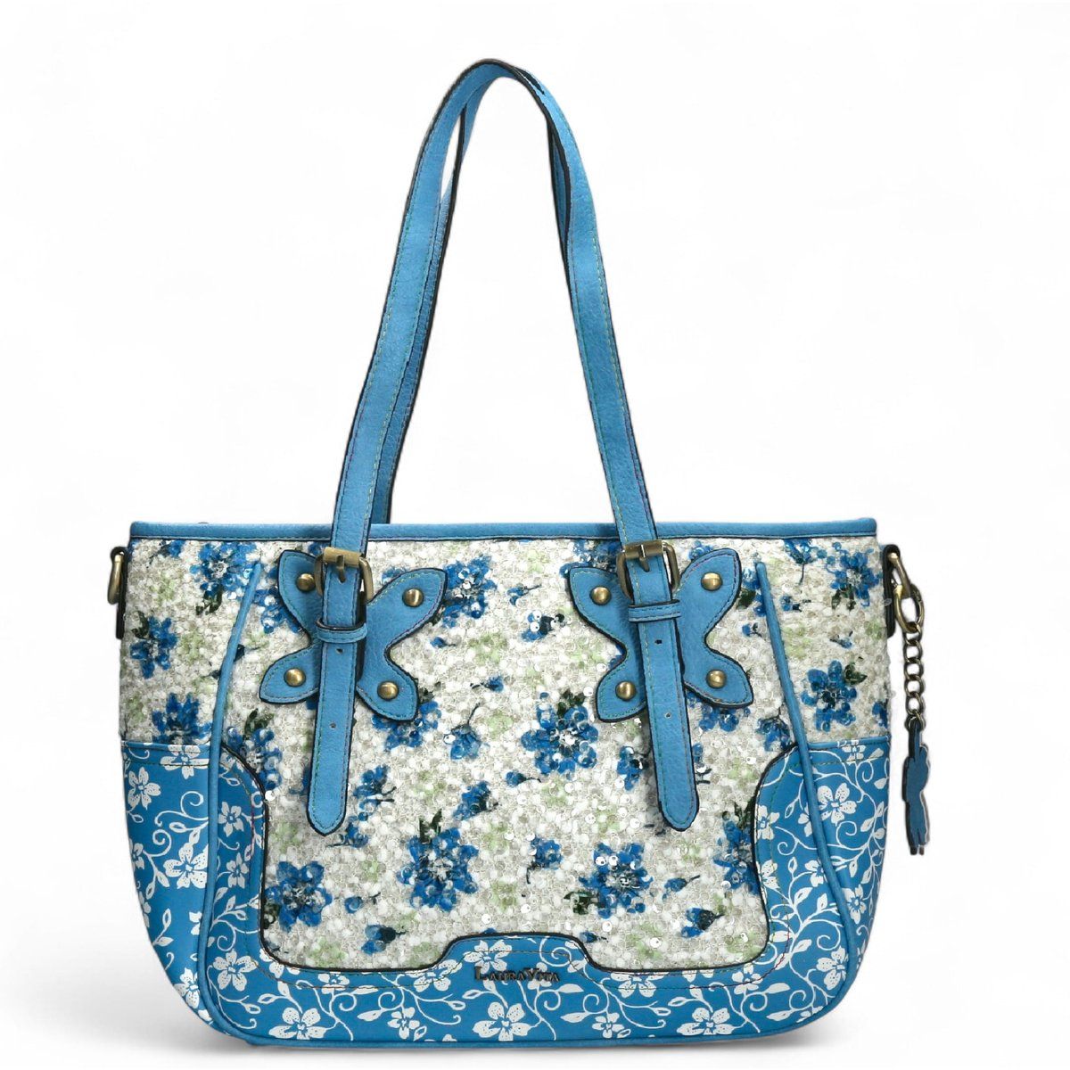 Verzierte Schultertasche mit Blumenmuster