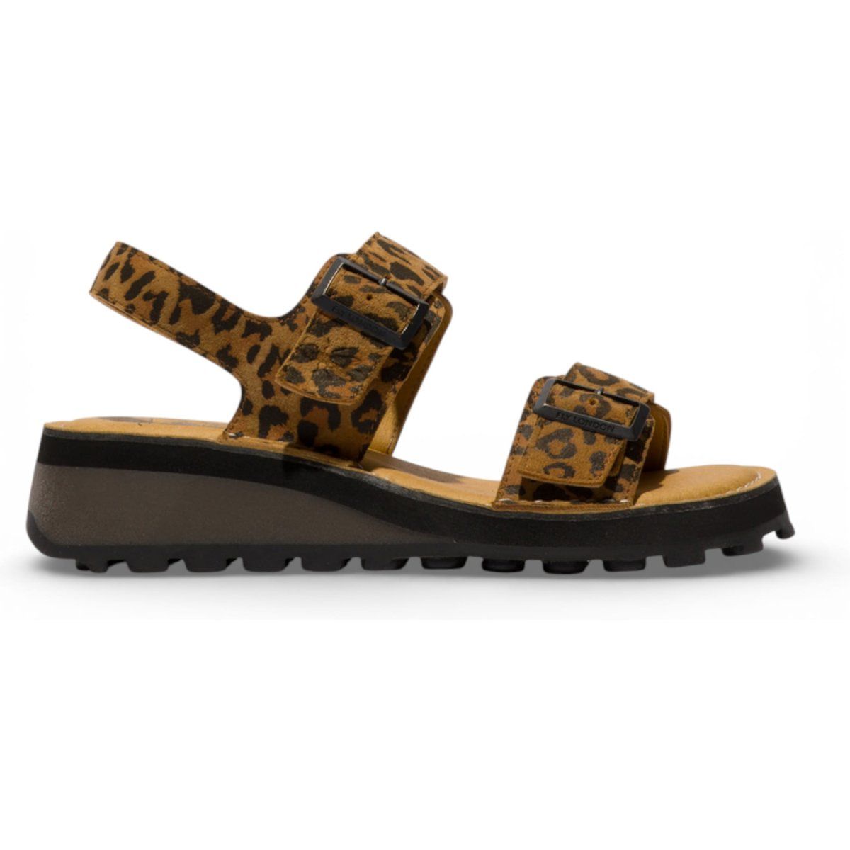 Leder-Keilsandaletten mit Leopardenmuster