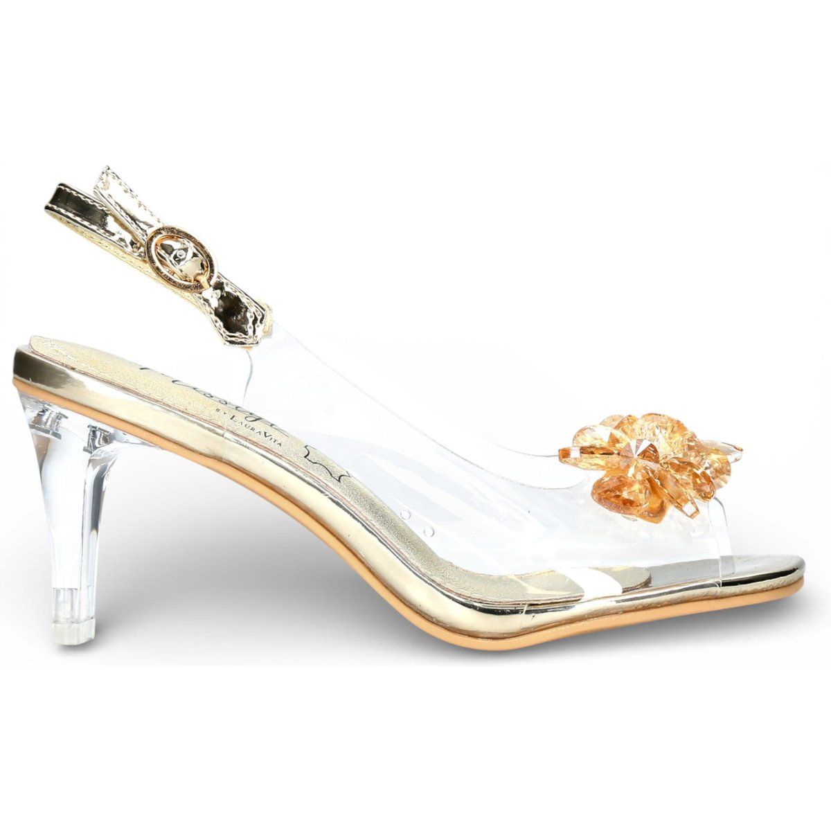 Transparente Slingback-Sandalen mit Kristallblüte