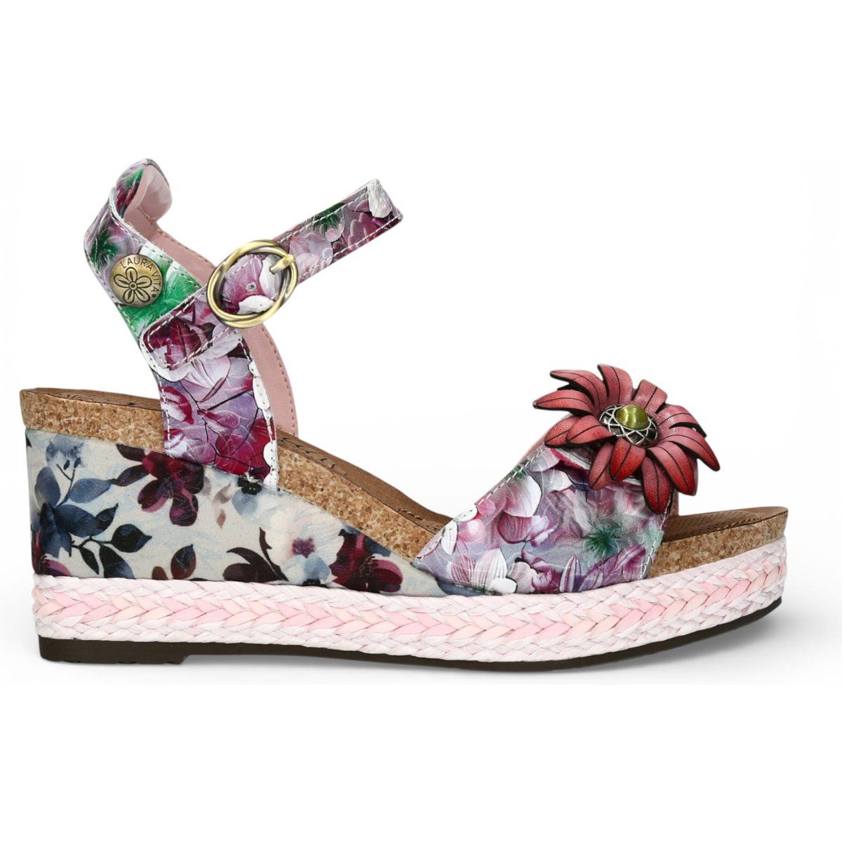 Keilsandaletten mit Blumenmuster im Espadrille-Stil