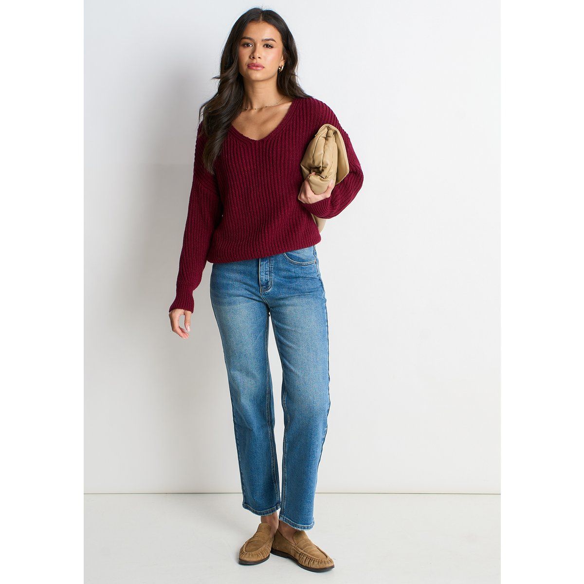 Oversize-V-Ausschnitt-Pullover aus Grobstrick