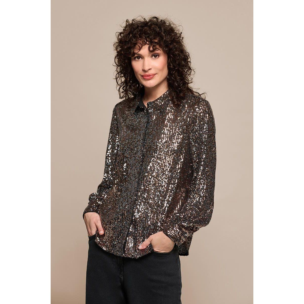 Glitzernde Paillettenbluse mit Kragen