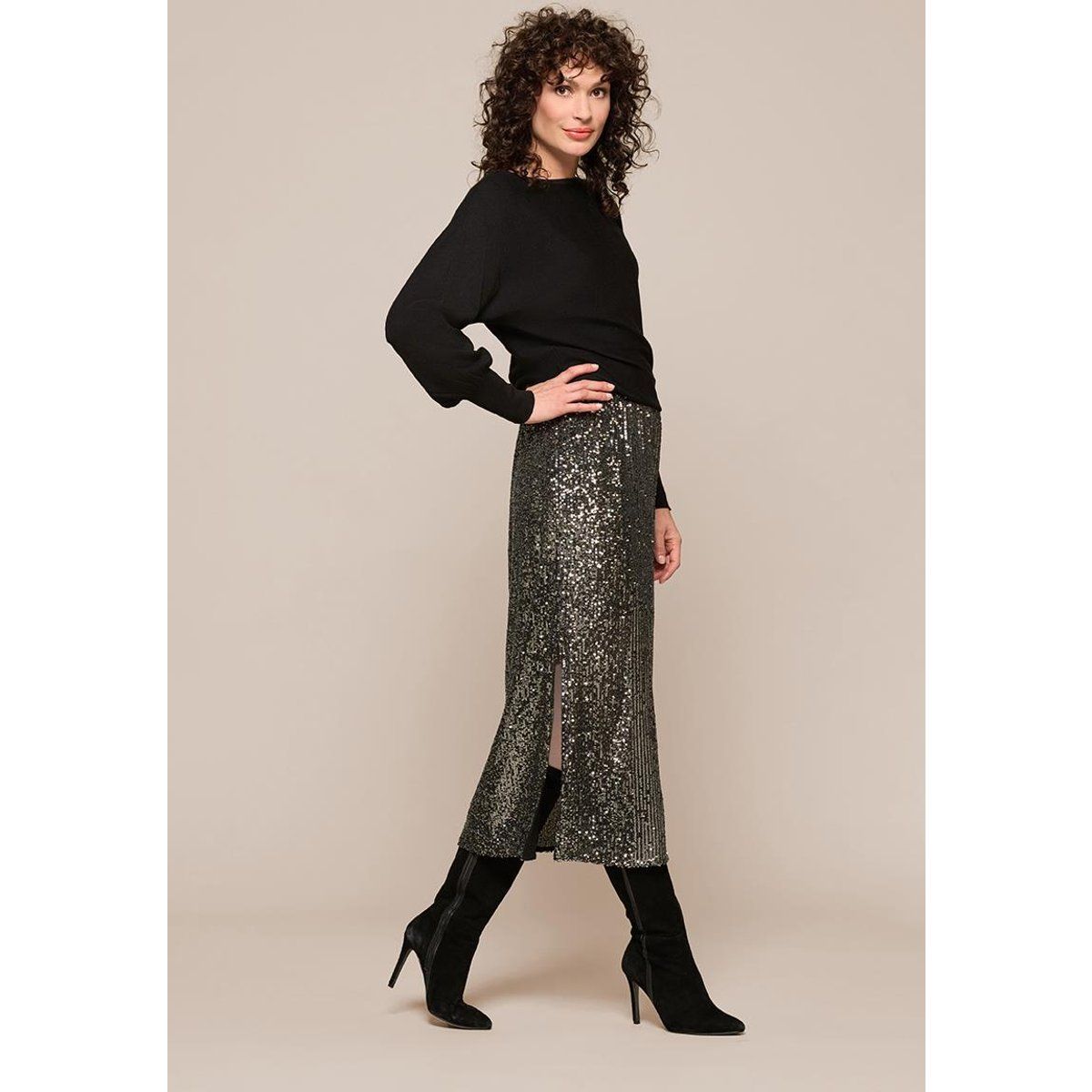 Metallic-Midirock mit Pailletten-Besatz