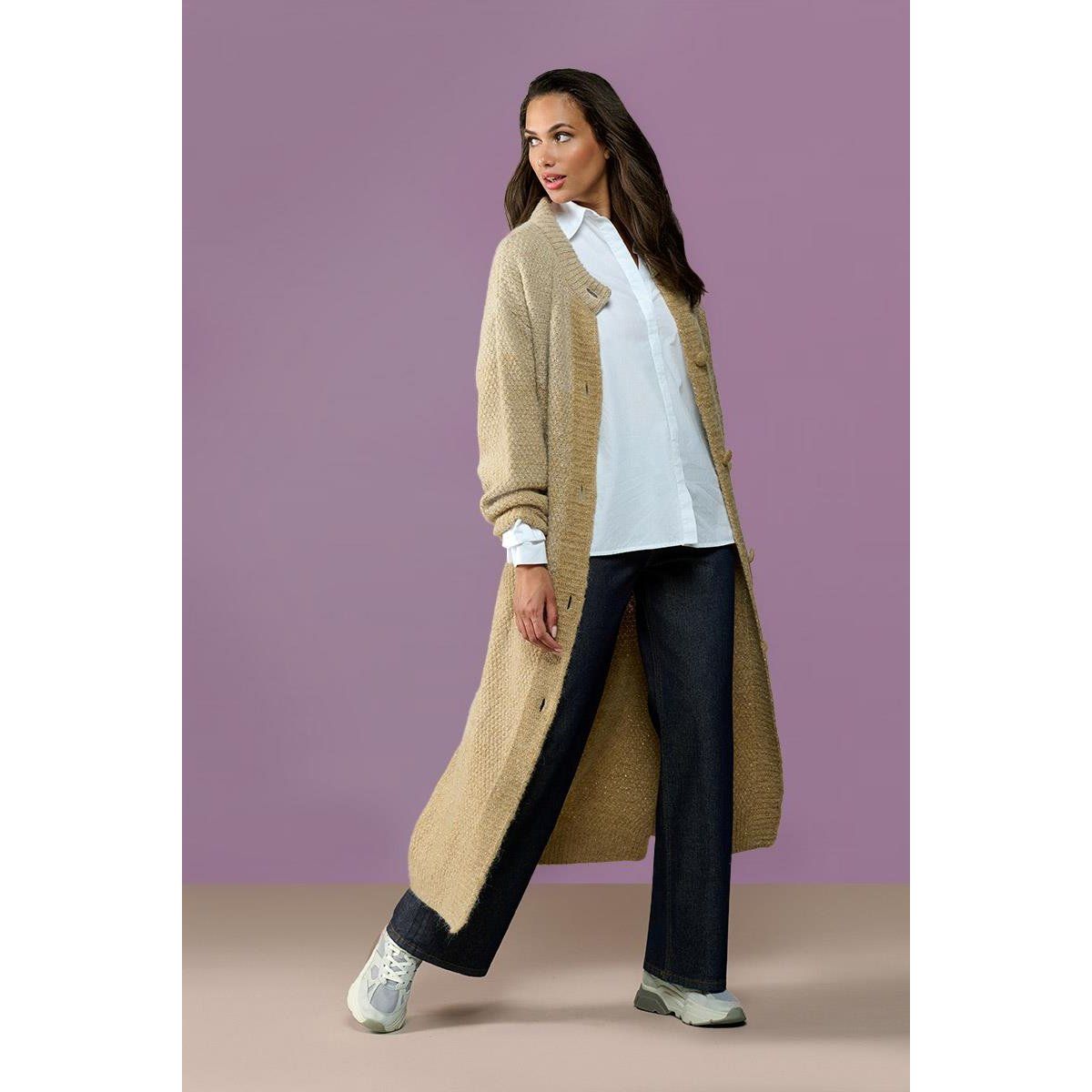 Grob gestrickter Longcardigan mit Ombré-Effekt