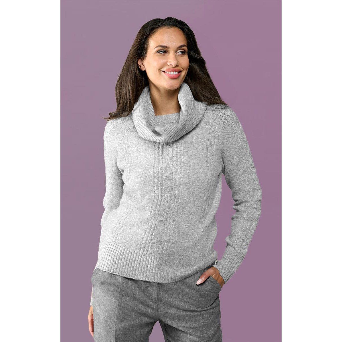 Zopfmuster-Pullover mit abnehmbarem Rollkragen