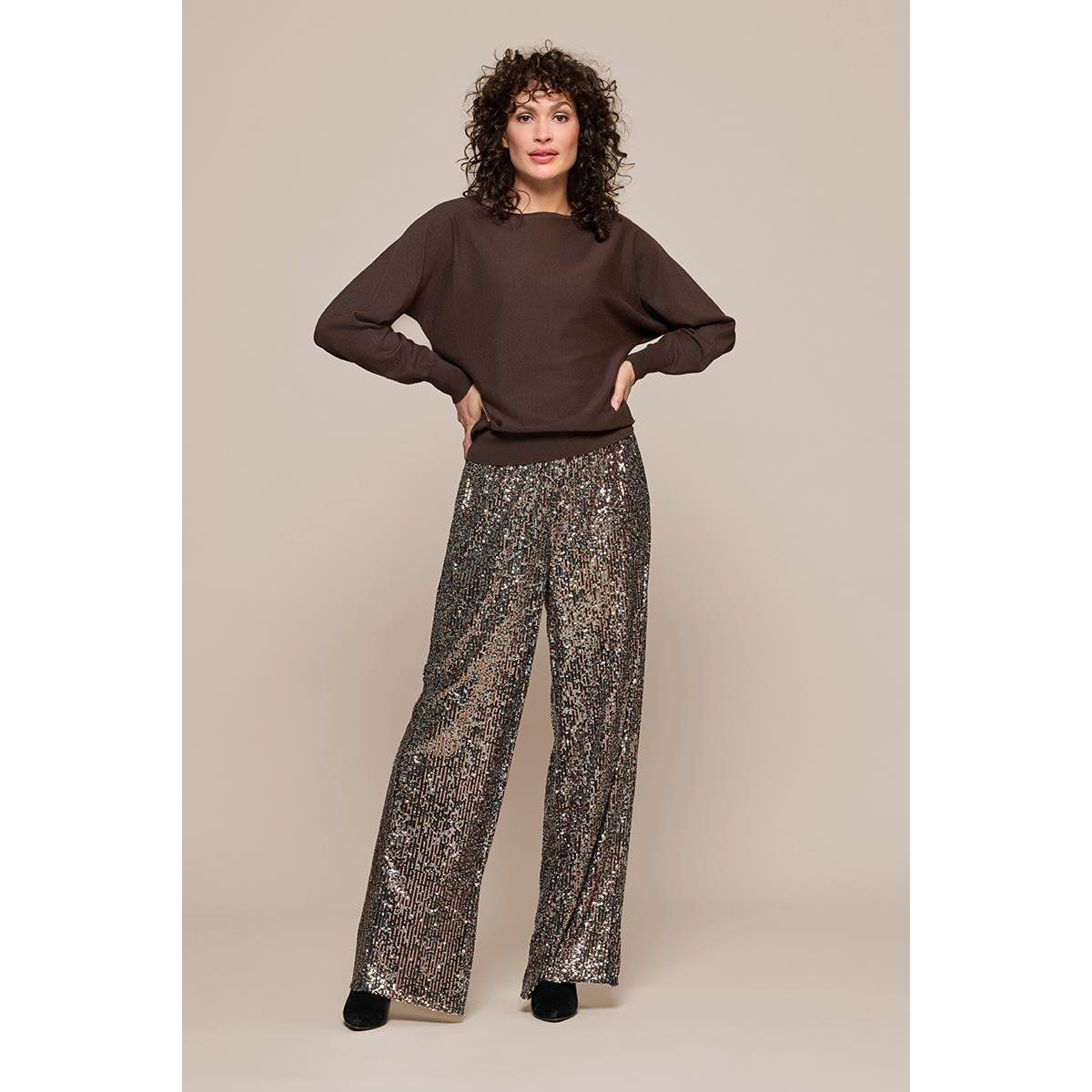 Weit geschnittene Paillettenhose mit hoher Taille