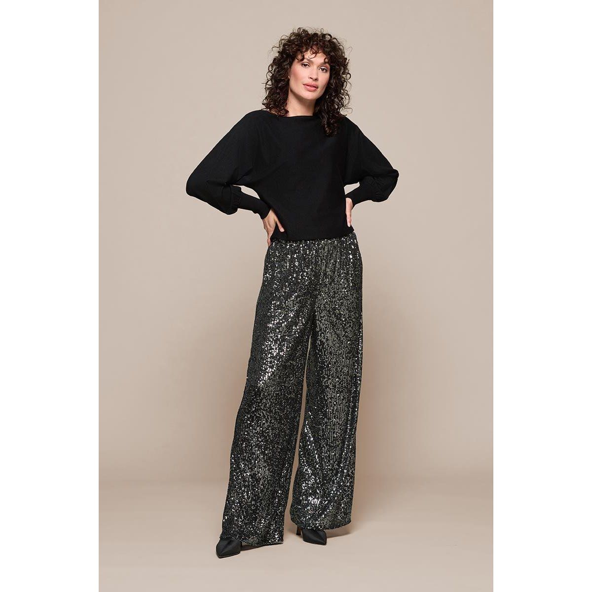 Hochtaillierte Paillettenhose mit weitem Bein