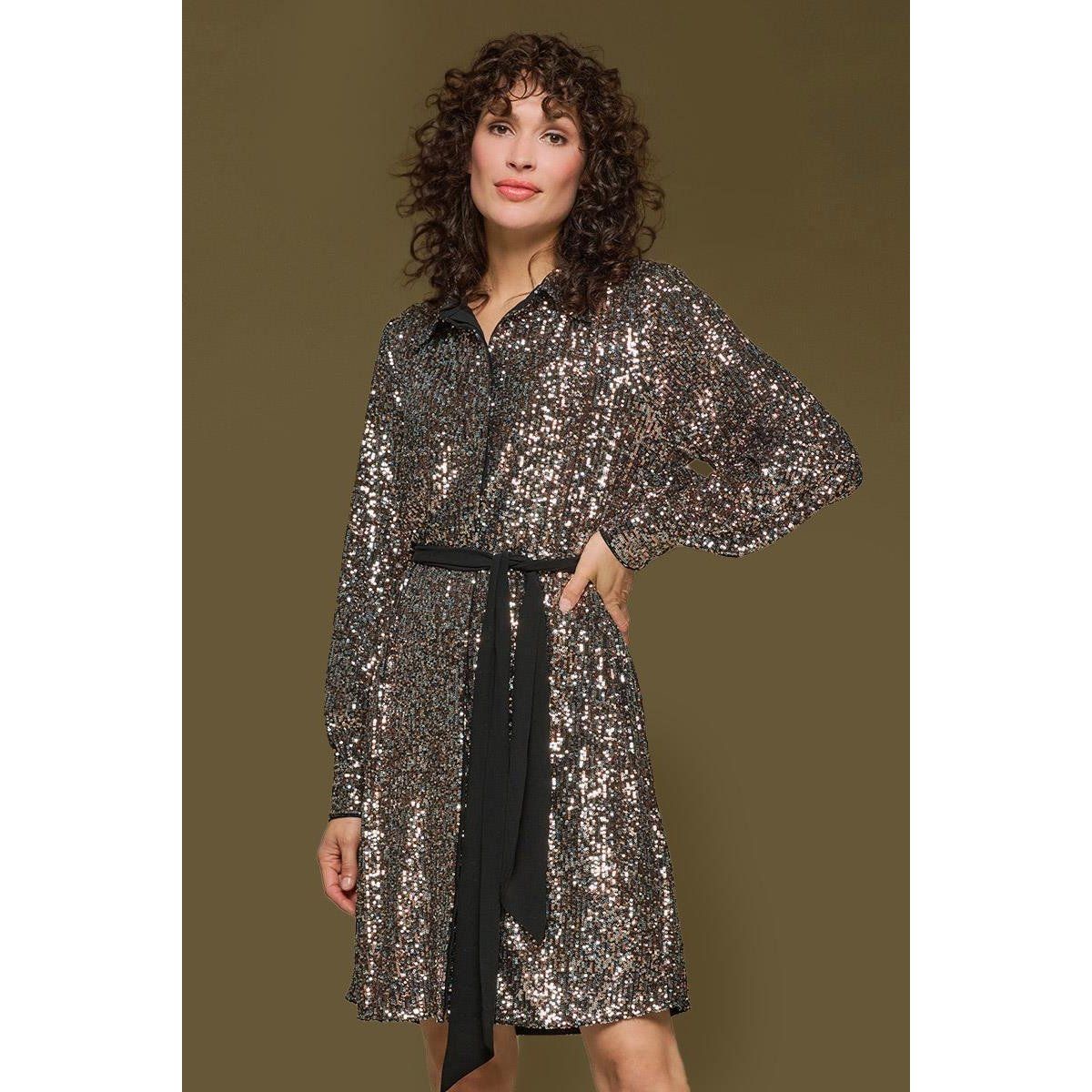 Pailletten-Tunika-Kleid mit Gürtel