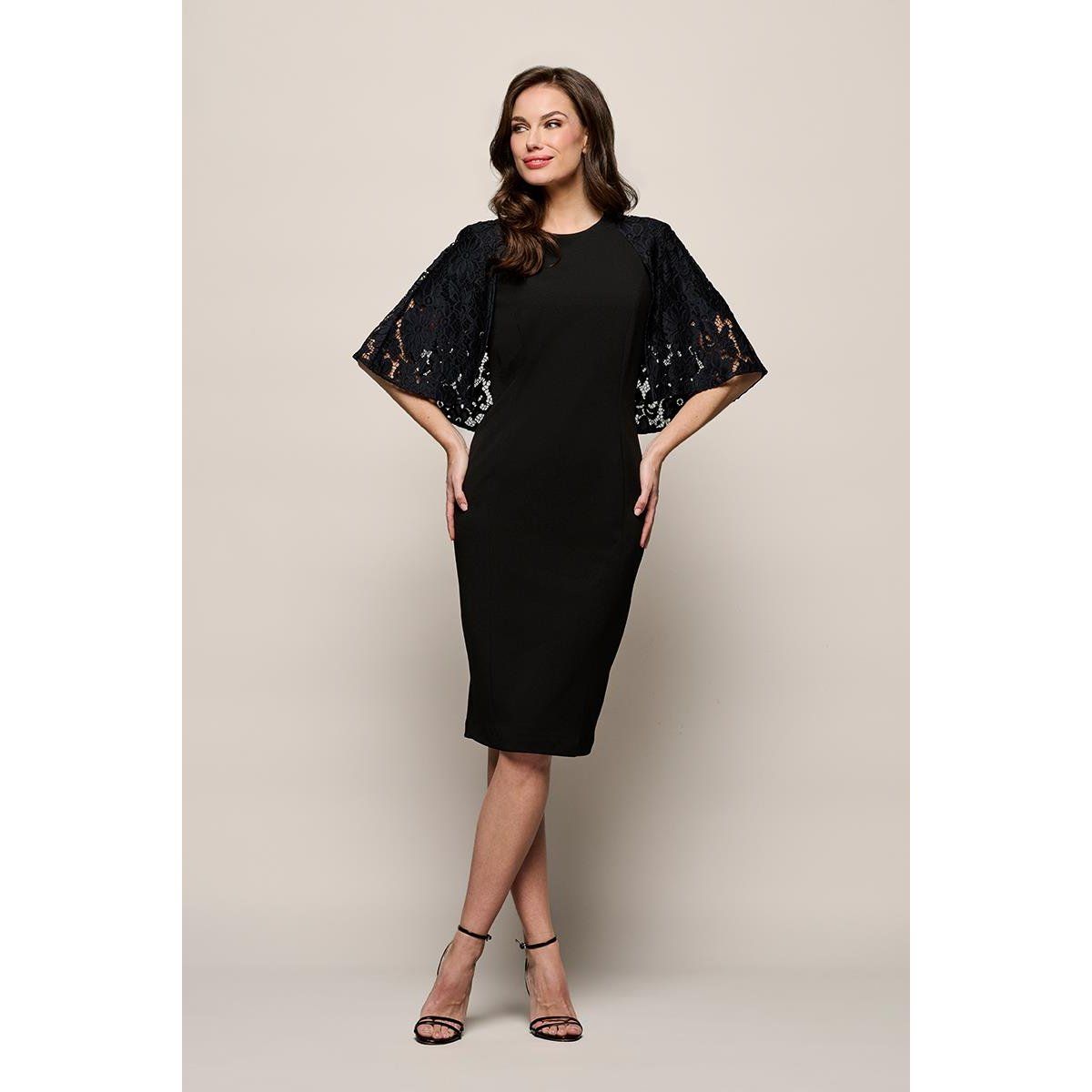 Elegantes Etuikleid mit Spitzen-Cape