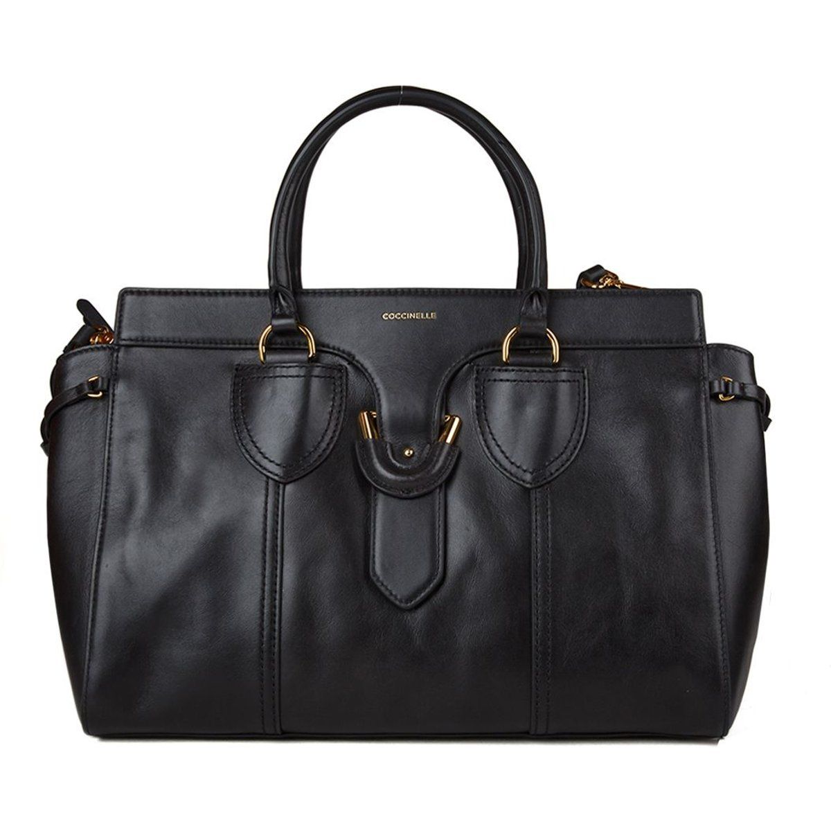 Strukturierte Lederhandtasche mit Griffen