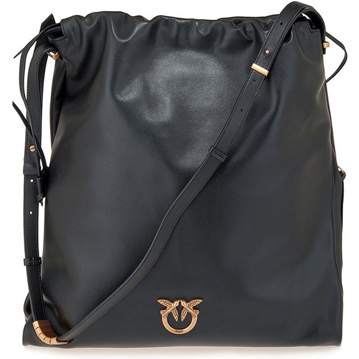 Lässige Leder-Schultertasche mit Kordelzug