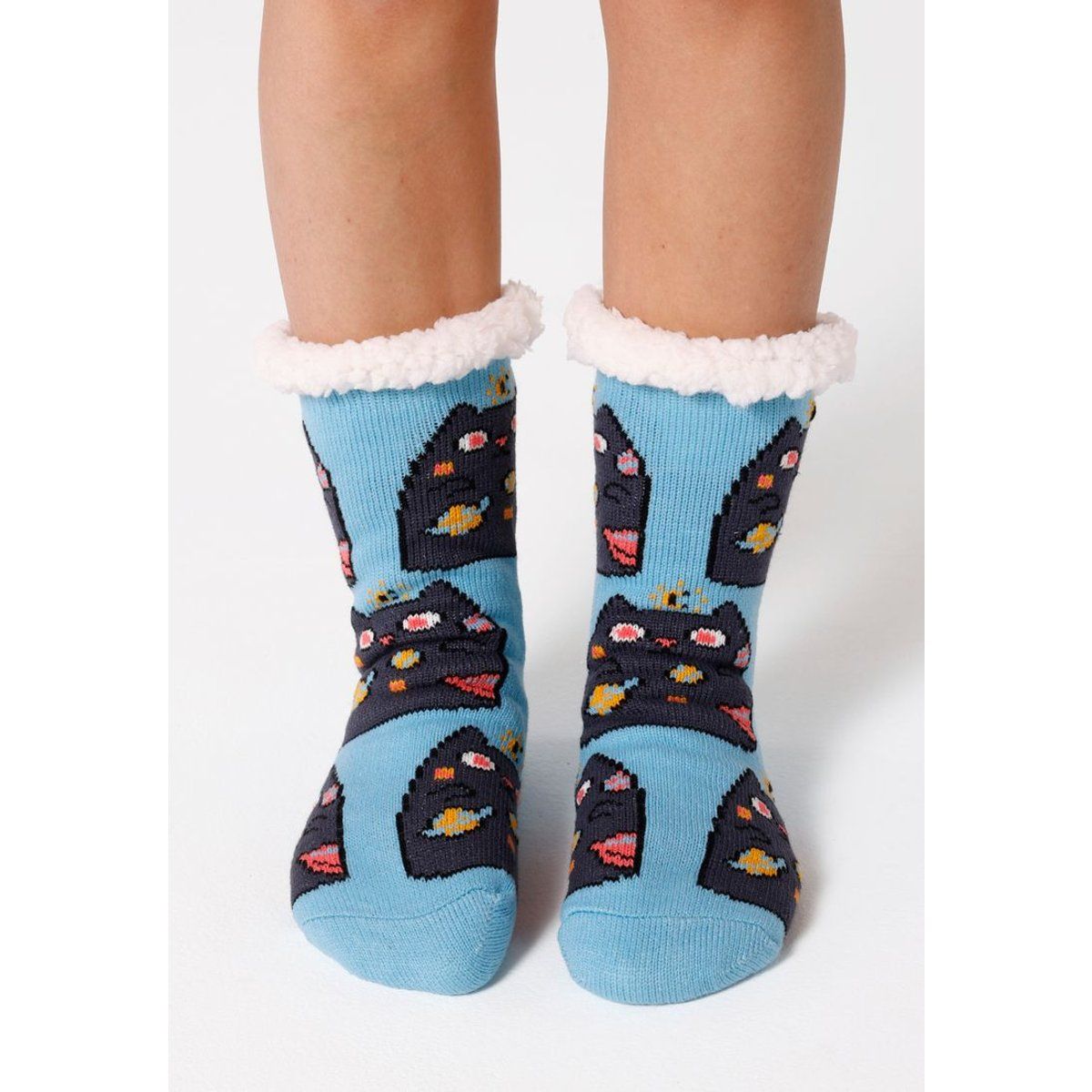 Sherpa-Socken mit Weltraum-Katzen-Muster