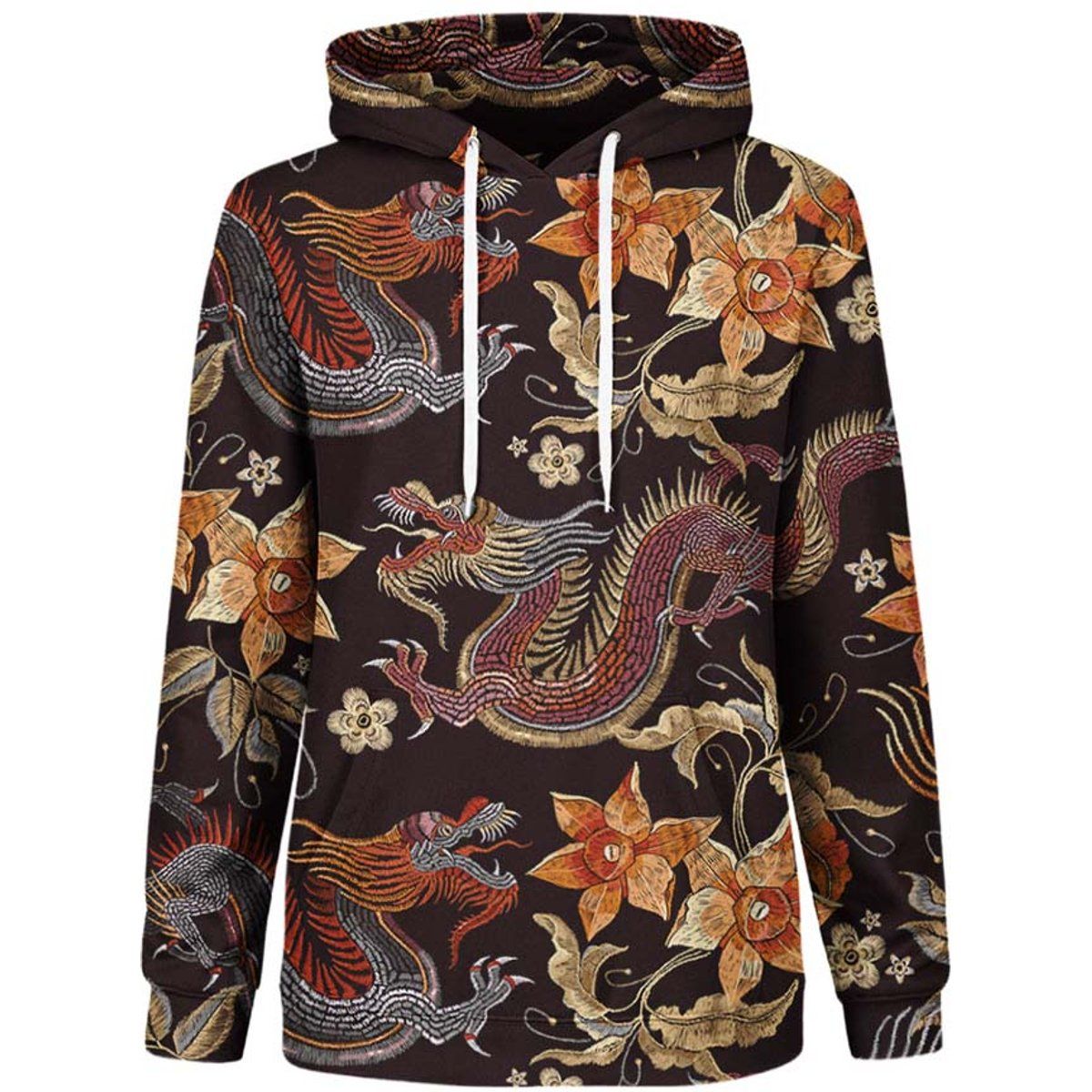 Hoodie mit Drachen- und Blumenmuster