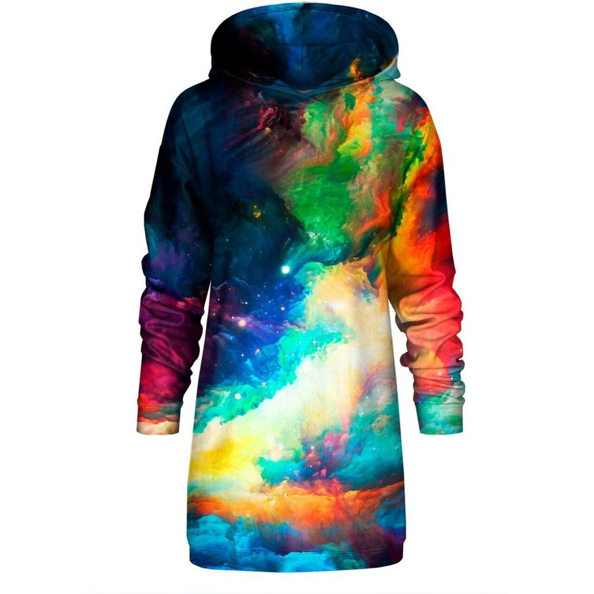 Oversized Hoodie-Kleid mit Galaxien-Print