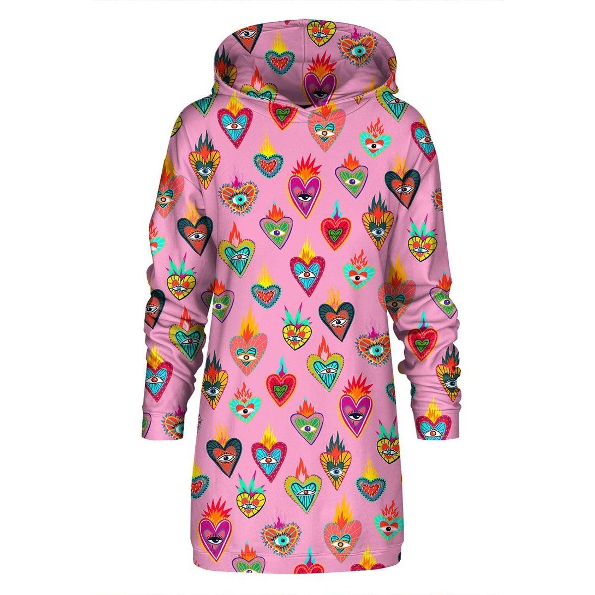 Oversize-Hoodie-Kleid mit Sacred-Heart-Print