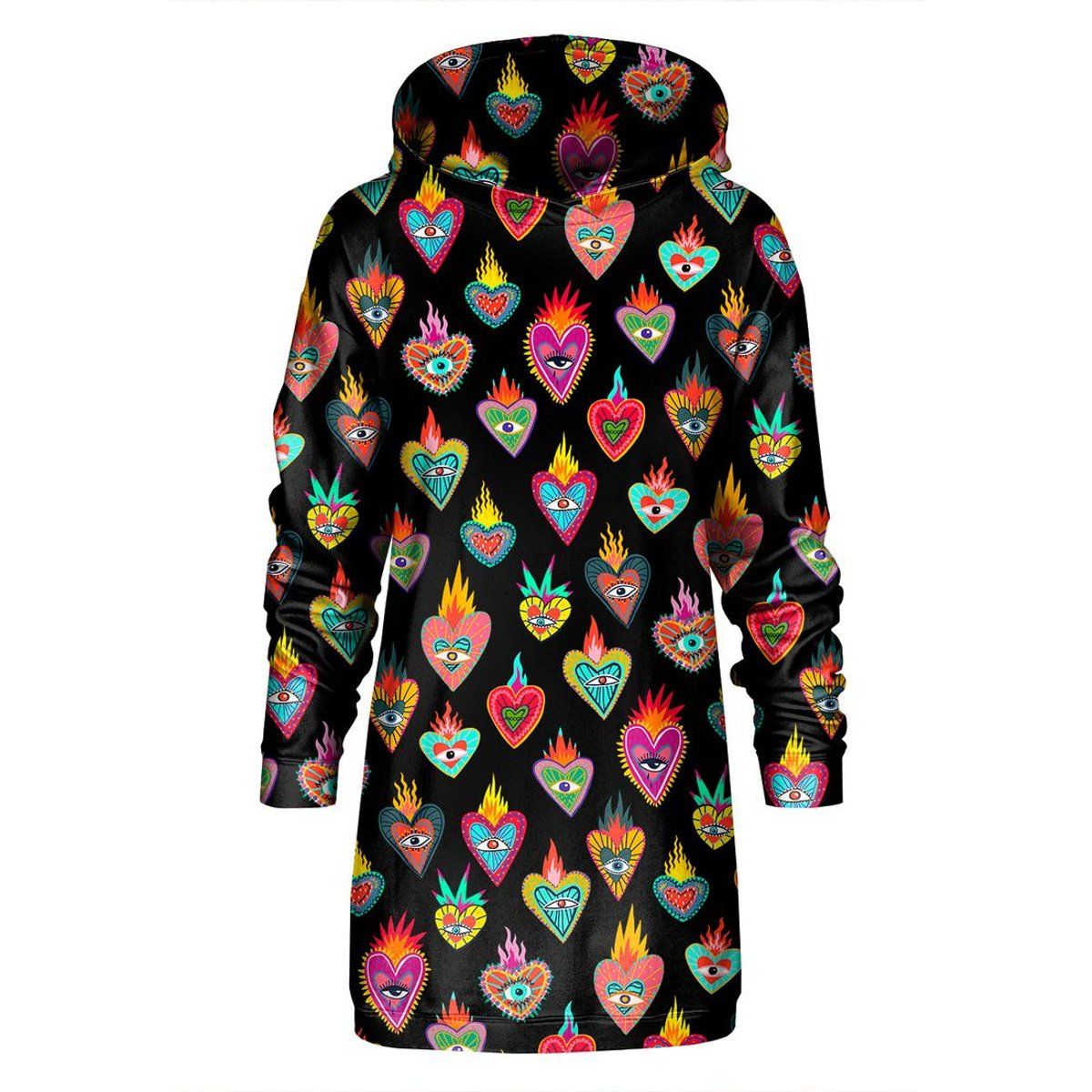 Hoodie-Kleid mit Sacred-Heart-Print