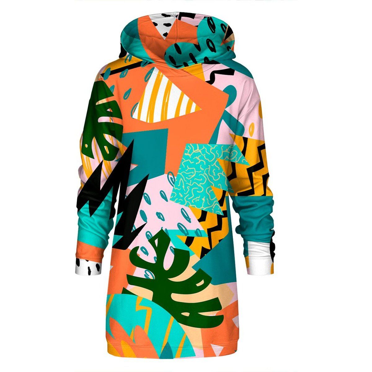 Oversize Hoodie-Kleid mit Tropen-Print