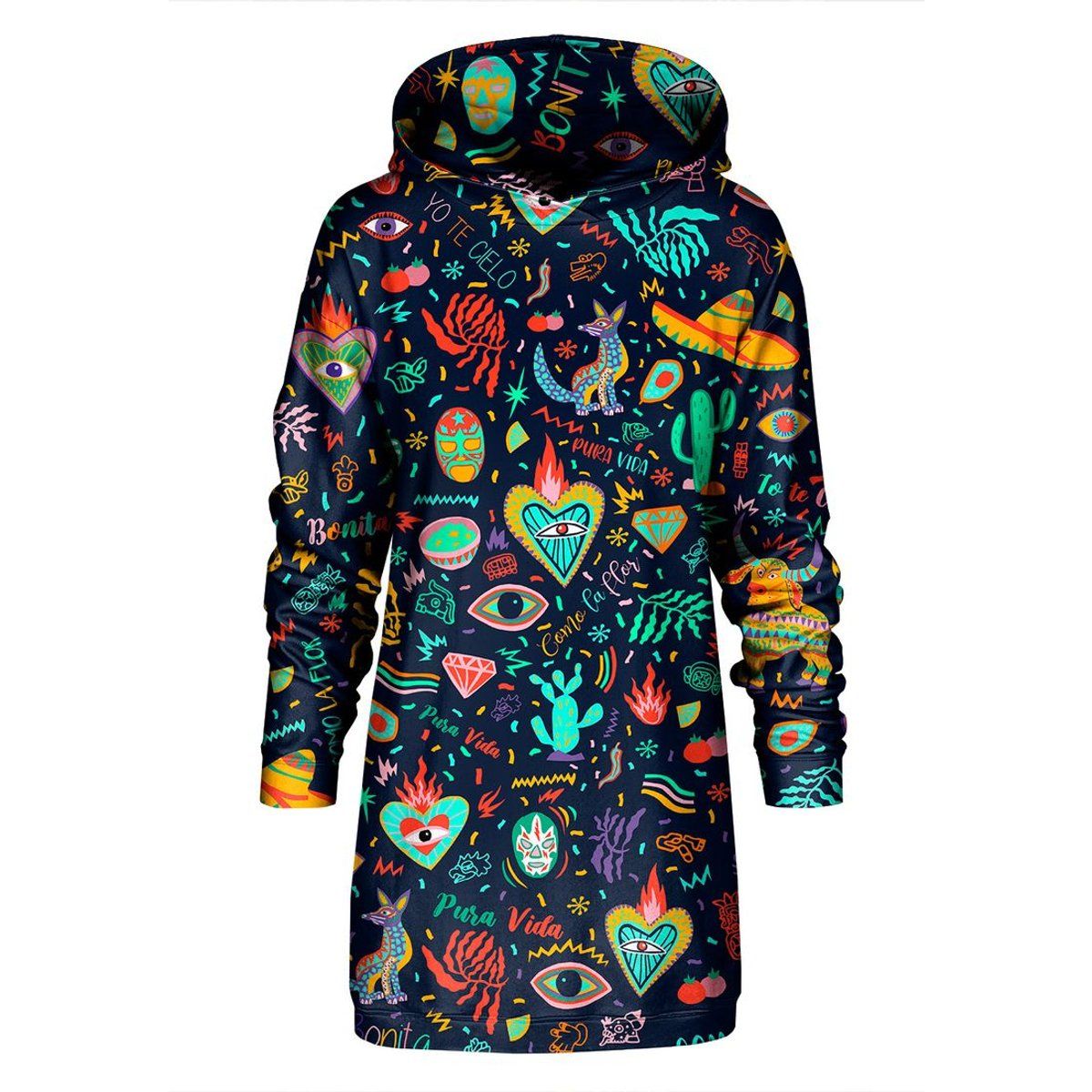 Mexikanisches Folklore-Grafik-Kapuzenkleid