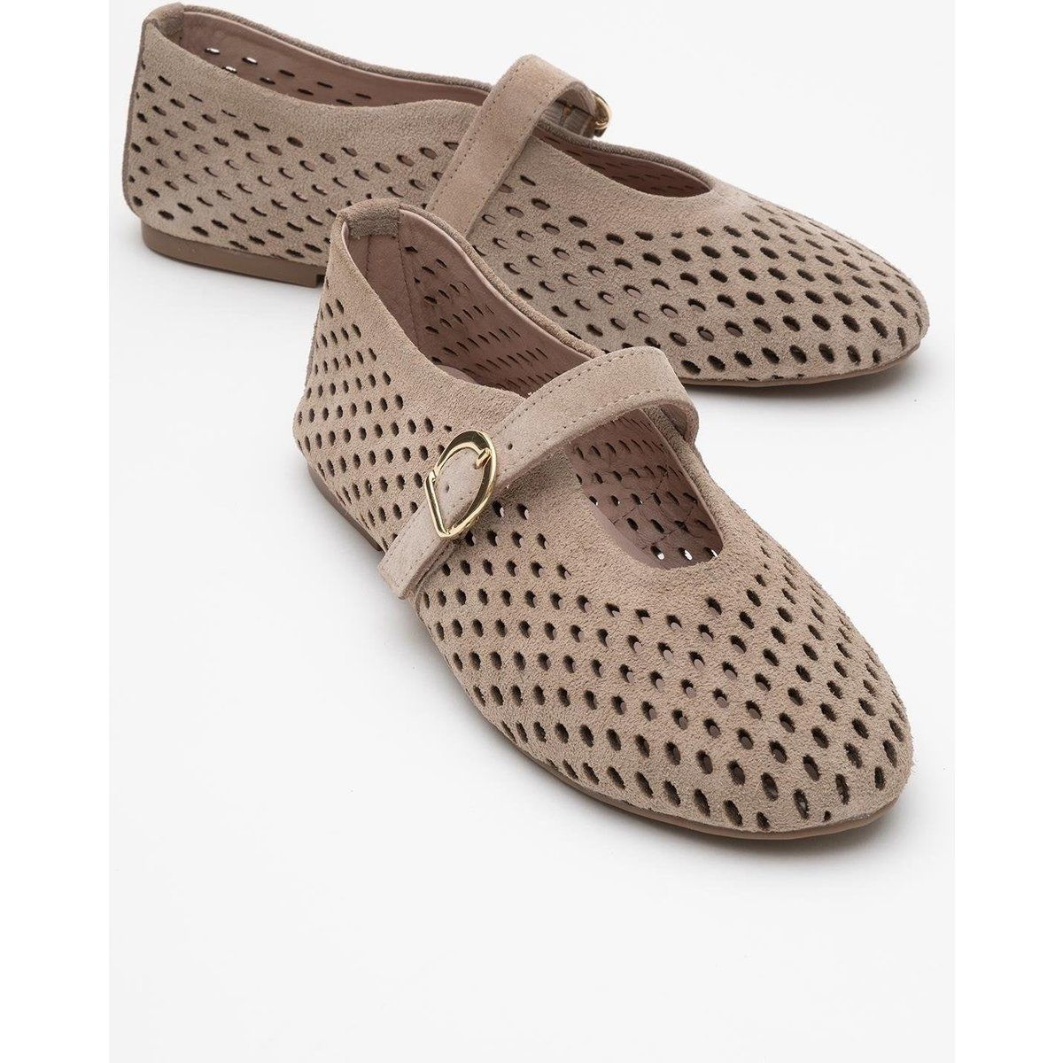 Perforierte Mary-Jane-Ballerinas aus Leder