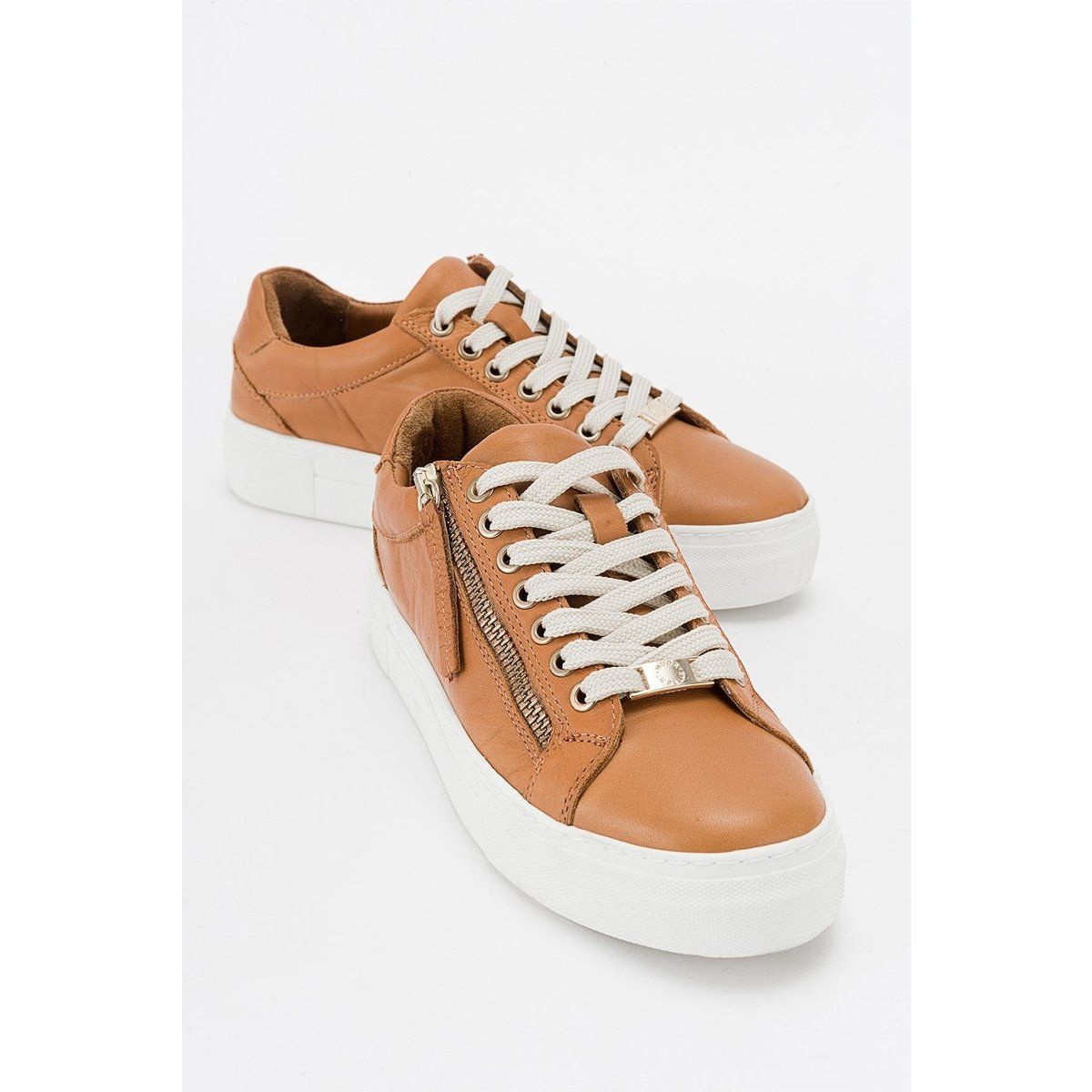 Leder-Plateau-Sneaker mit seitlichem Reißverschluss