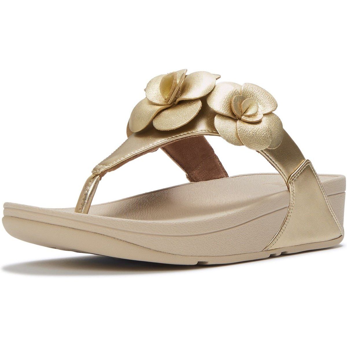 Keilsandalen mit floralen Metallic-Applikationen