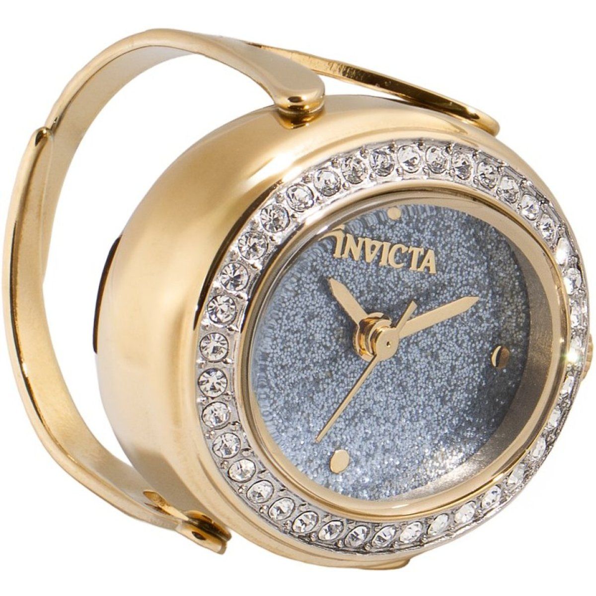 Ring-Uhr mit Glitzer-Zifferblatt und Kristallen