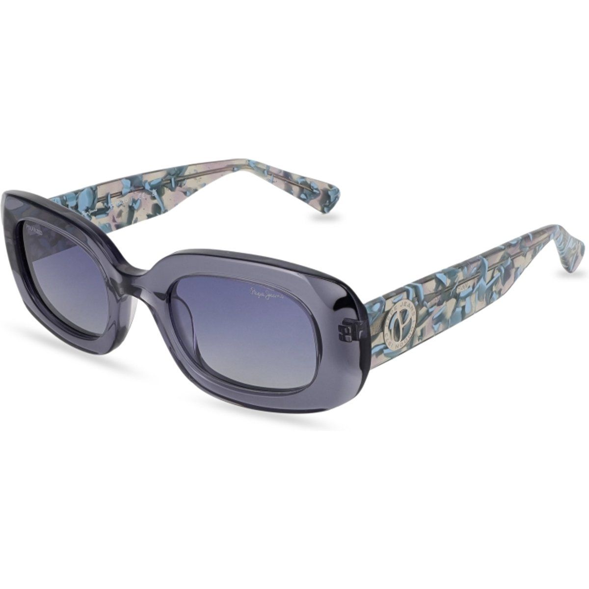Rechteckige Sonnenbrille mit gemusterten Bügeln