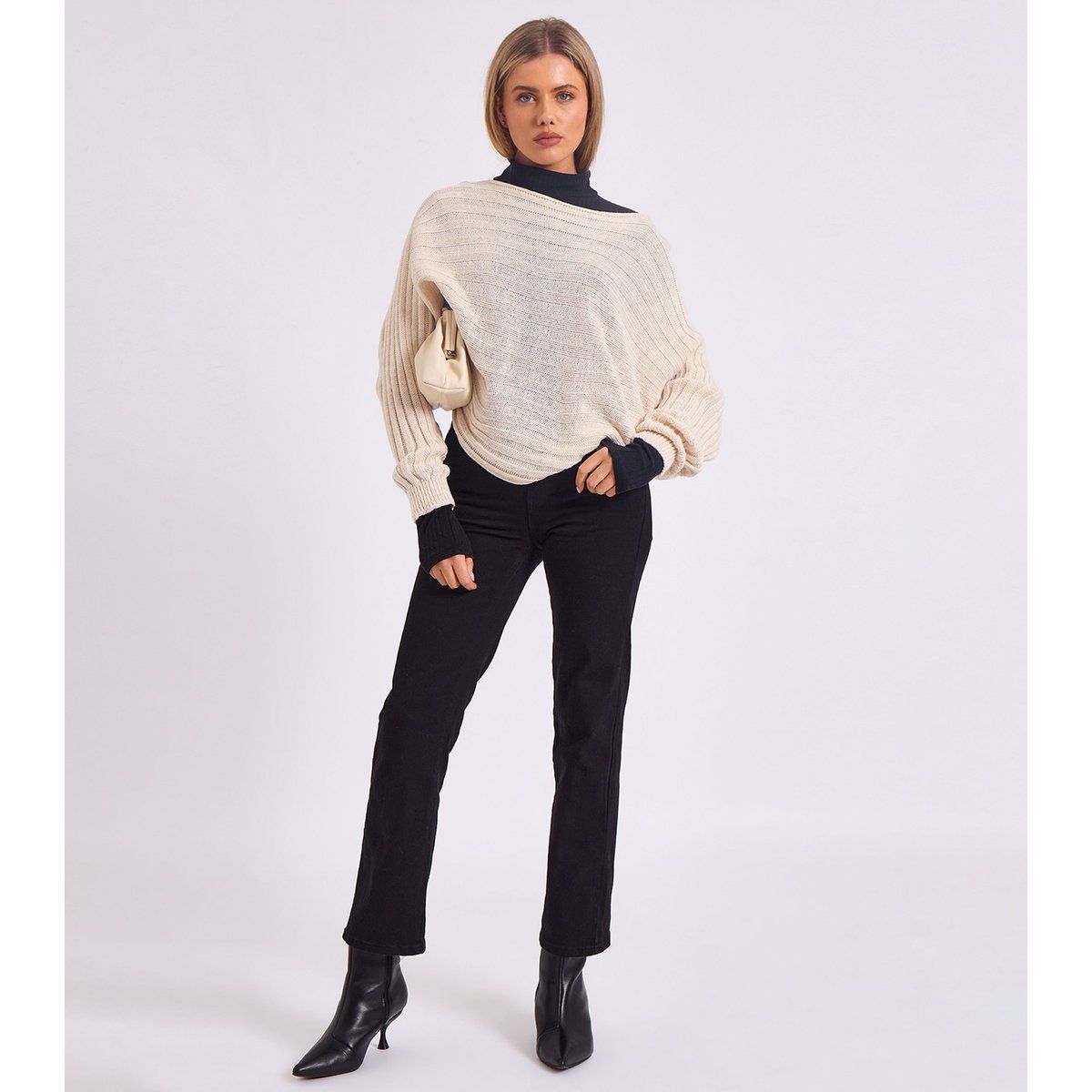 Oversized Batwing Rippstrick-Pullover