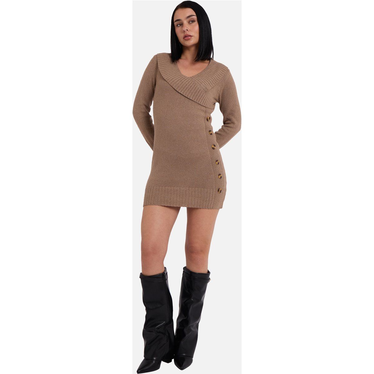 Strick-Minikleid in Wickeloptik mit Knöpfen