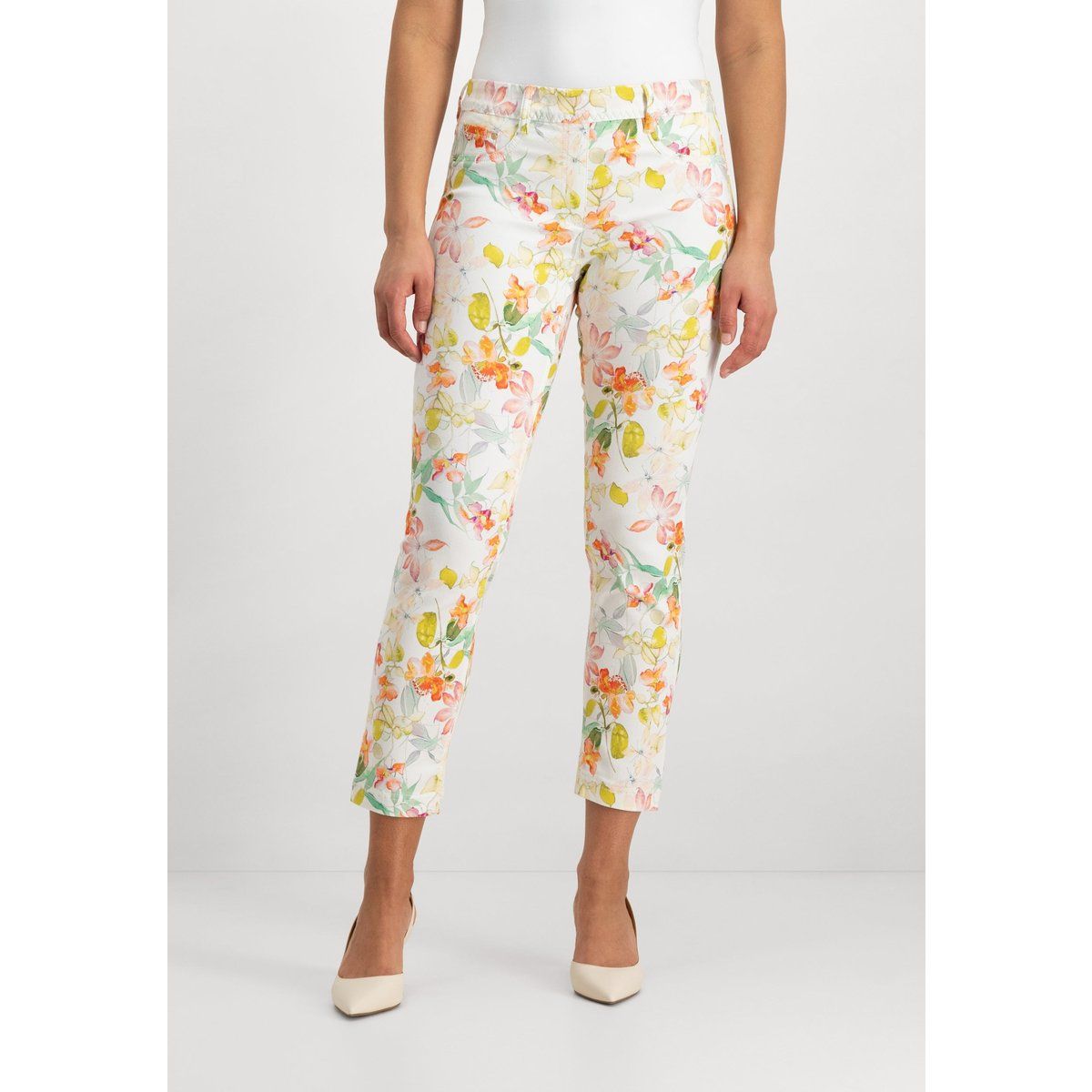 Cropped Skinny-Jeans mit Blumenmuster