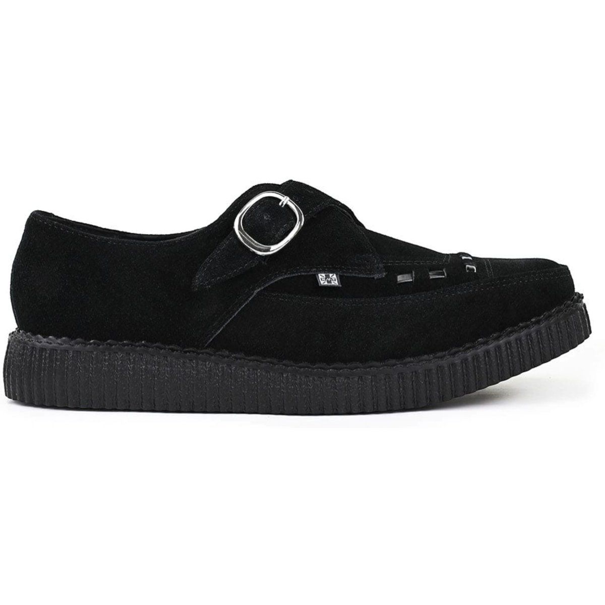 Spitze Wildleder-Plateauschuhe mit Monk-Schnalle