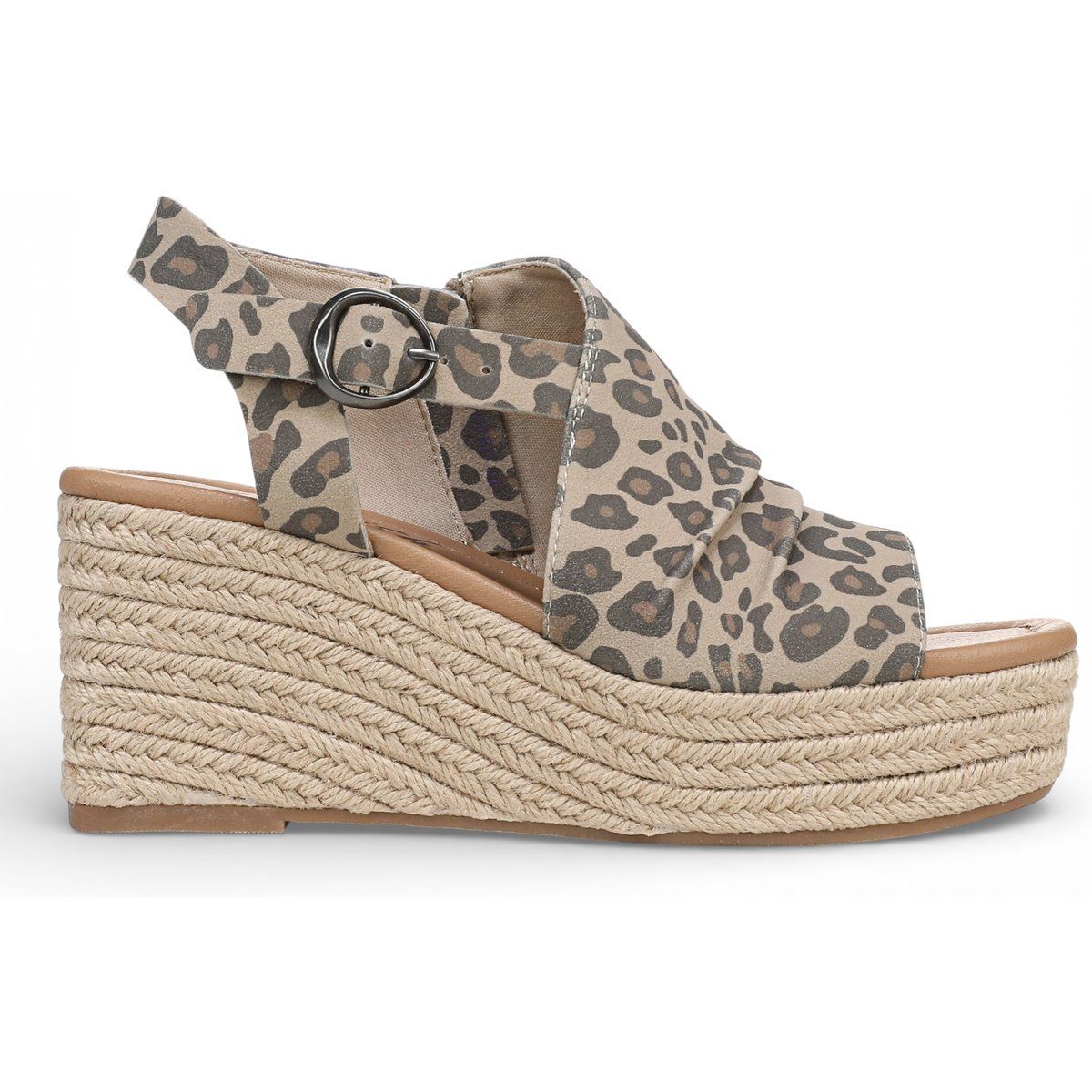 Asymmetrische Keilsandalen mit Leopardenmuster