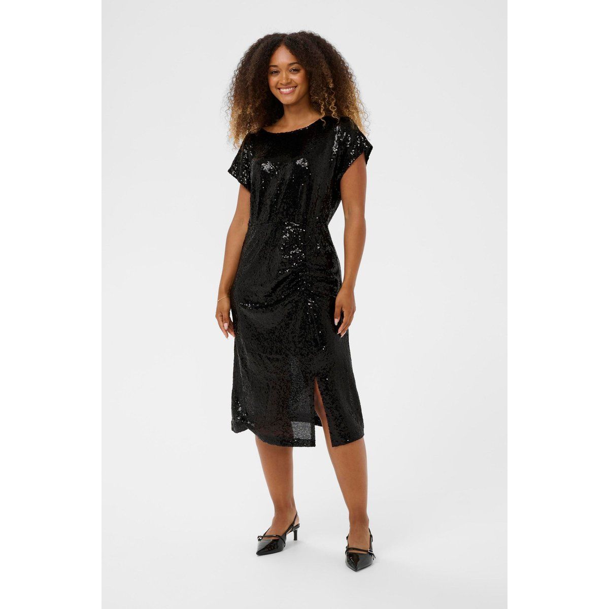 Funkelndes Pailletten-Midikleid mit Schlitz