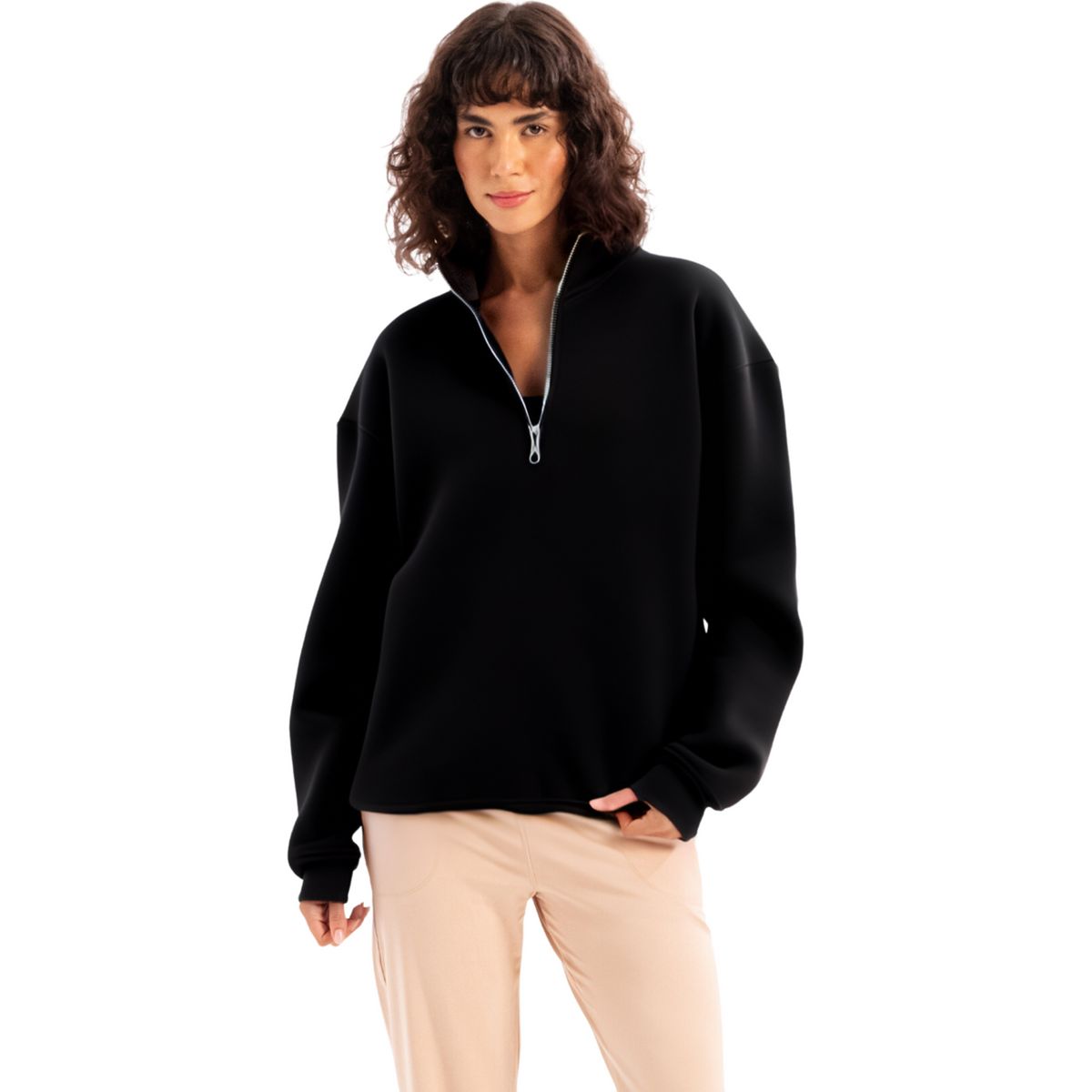 Oversize-Sweatshirt mit Halbreißverschluss