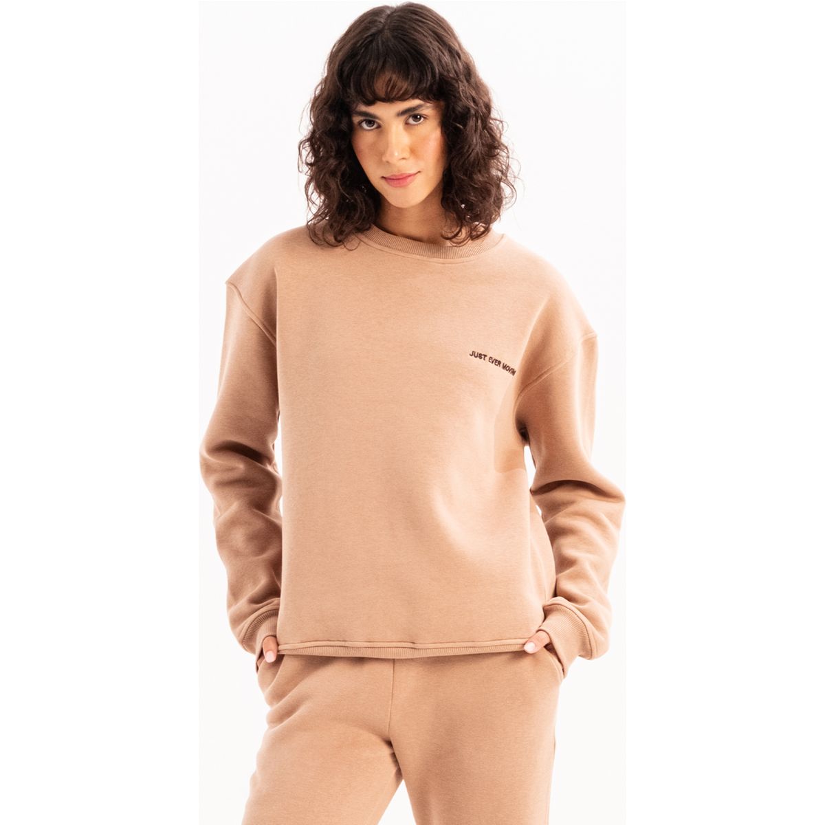 Besticktes Fleece-Sweatshirt mit Rundhalsausschnitt