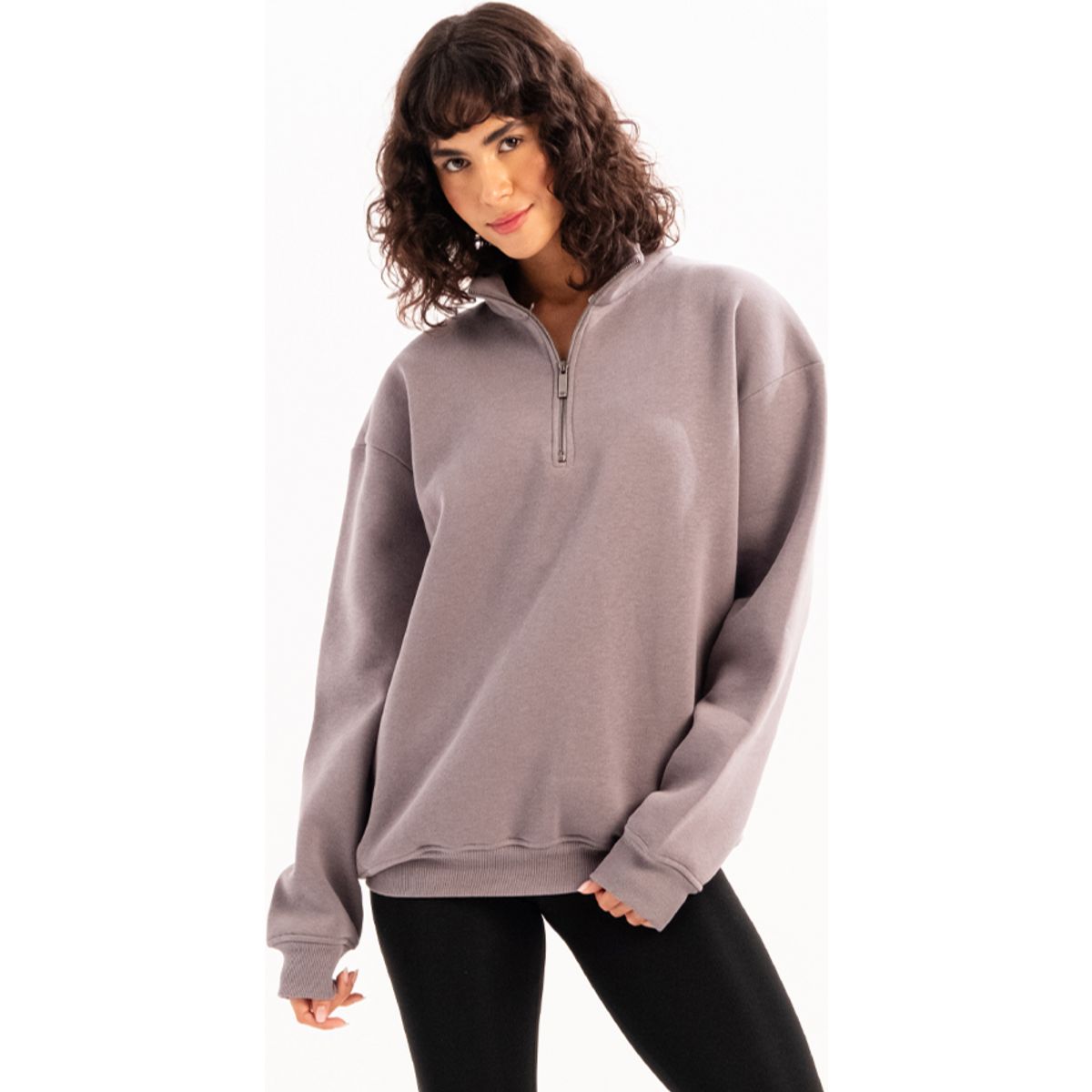 Oversize-Sweatshirt mit Halbreißverschluss und Stehkragen