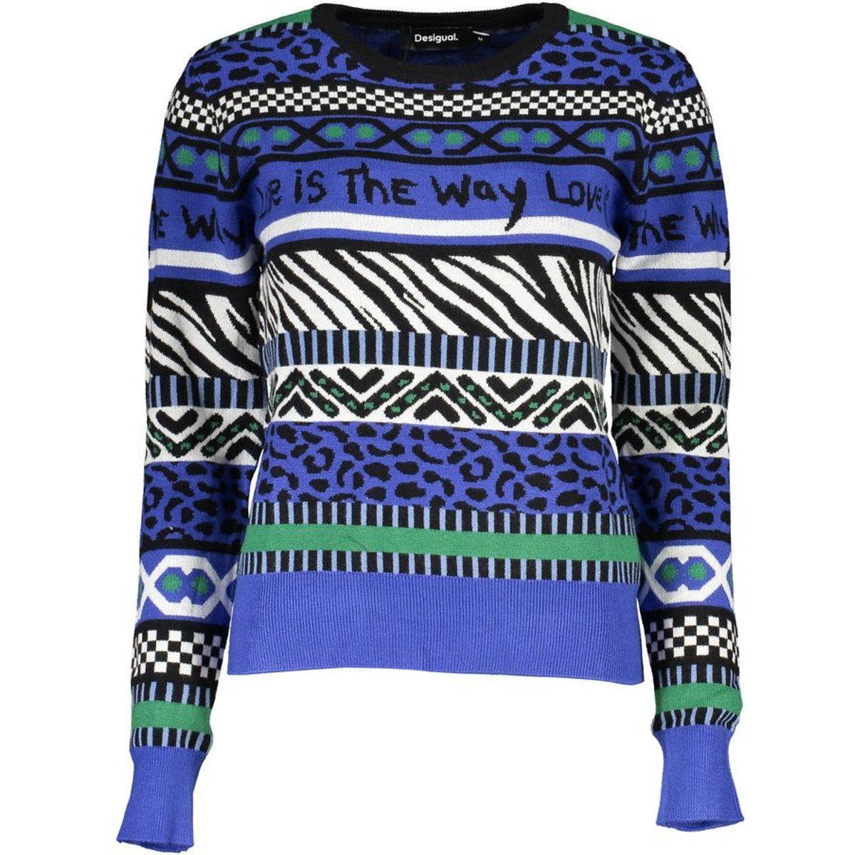 Strickpullover mit Tierprint-Mix und Schriftzug
