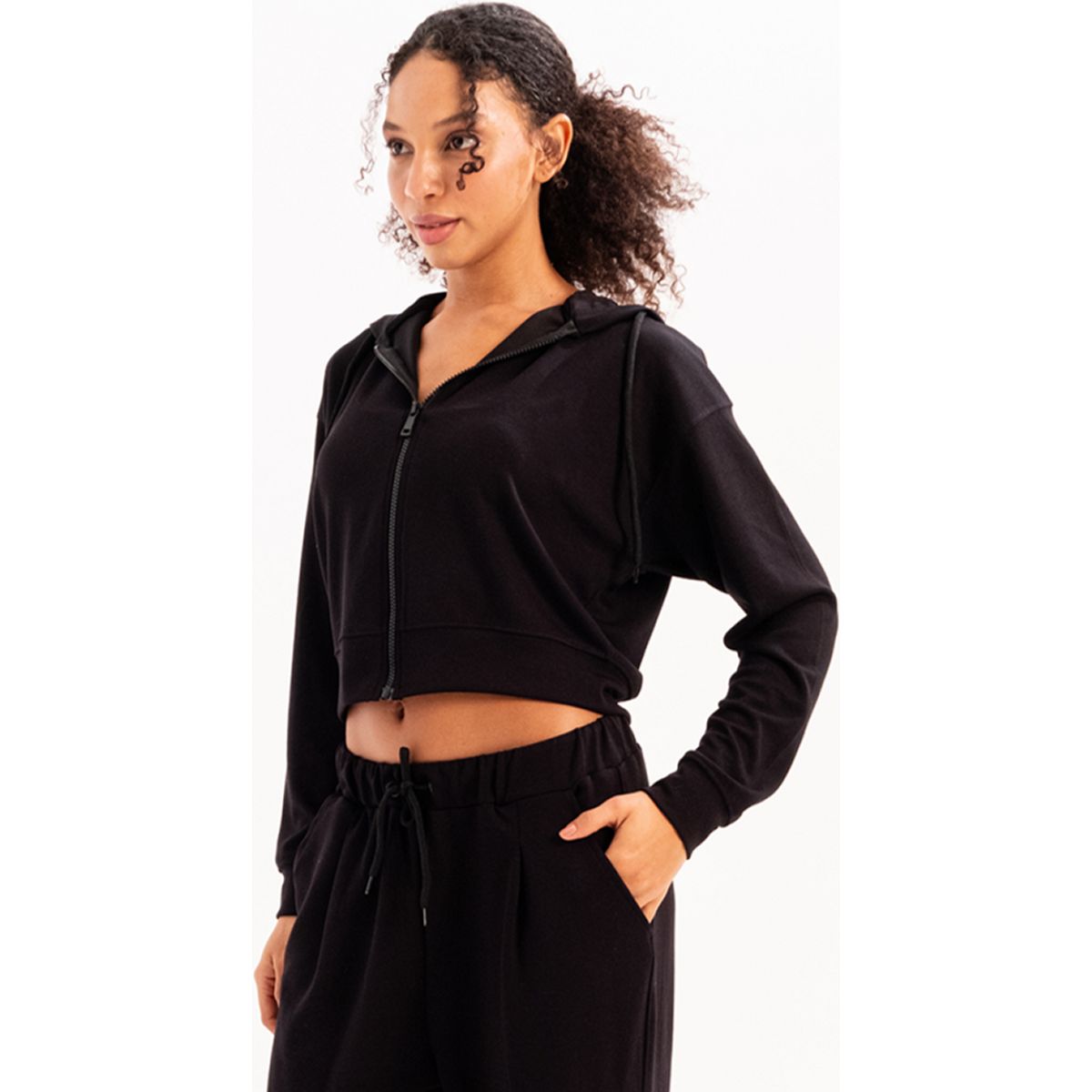 Kurzer Zip-Up Hoodie aus Jersey