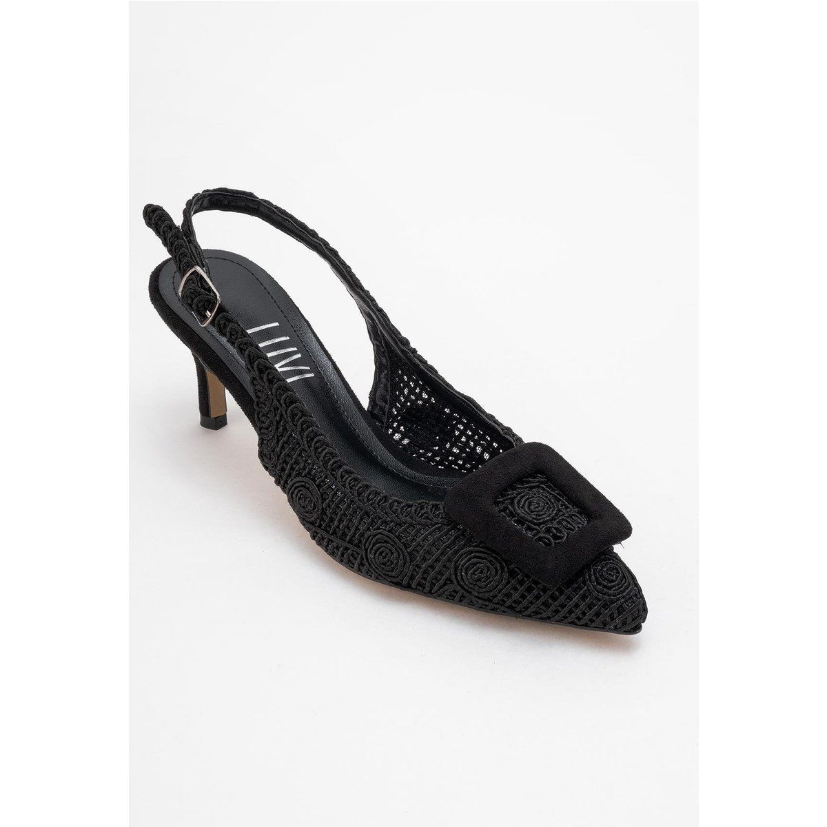 Gestrickte Slingback-Pumps mit Schnalle