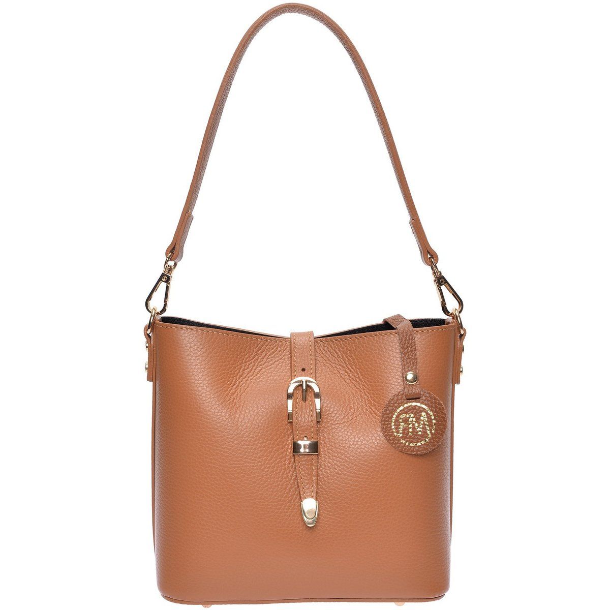 Beuteltasche aus genarbtem Leder mit Schnalle