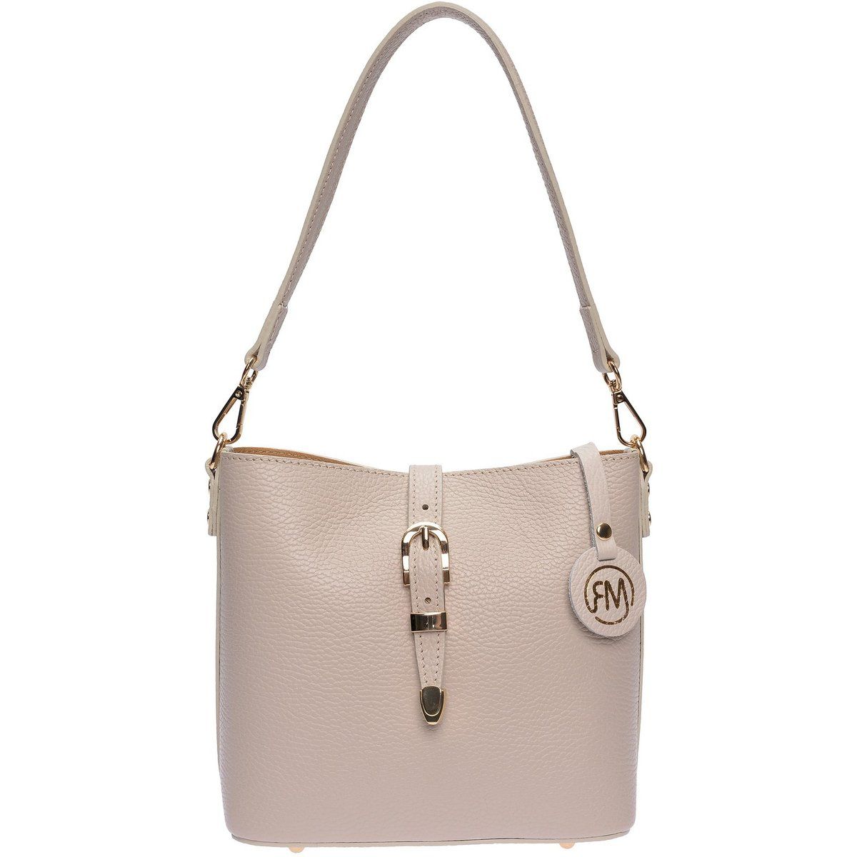 Beuteltasche aus genarbtem Leder mit Schnalle