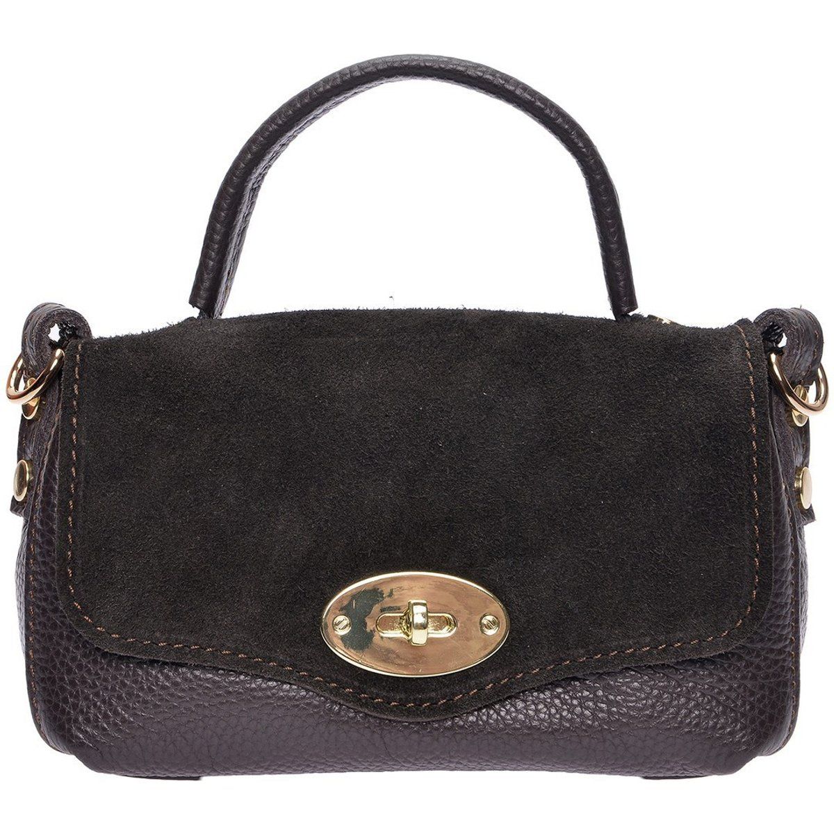 Strukturierte Leder-Satchel mit Wildlederklappe