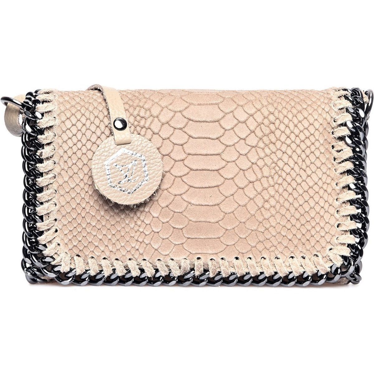Strukturierte Leder-Clutch mit Kettendetails