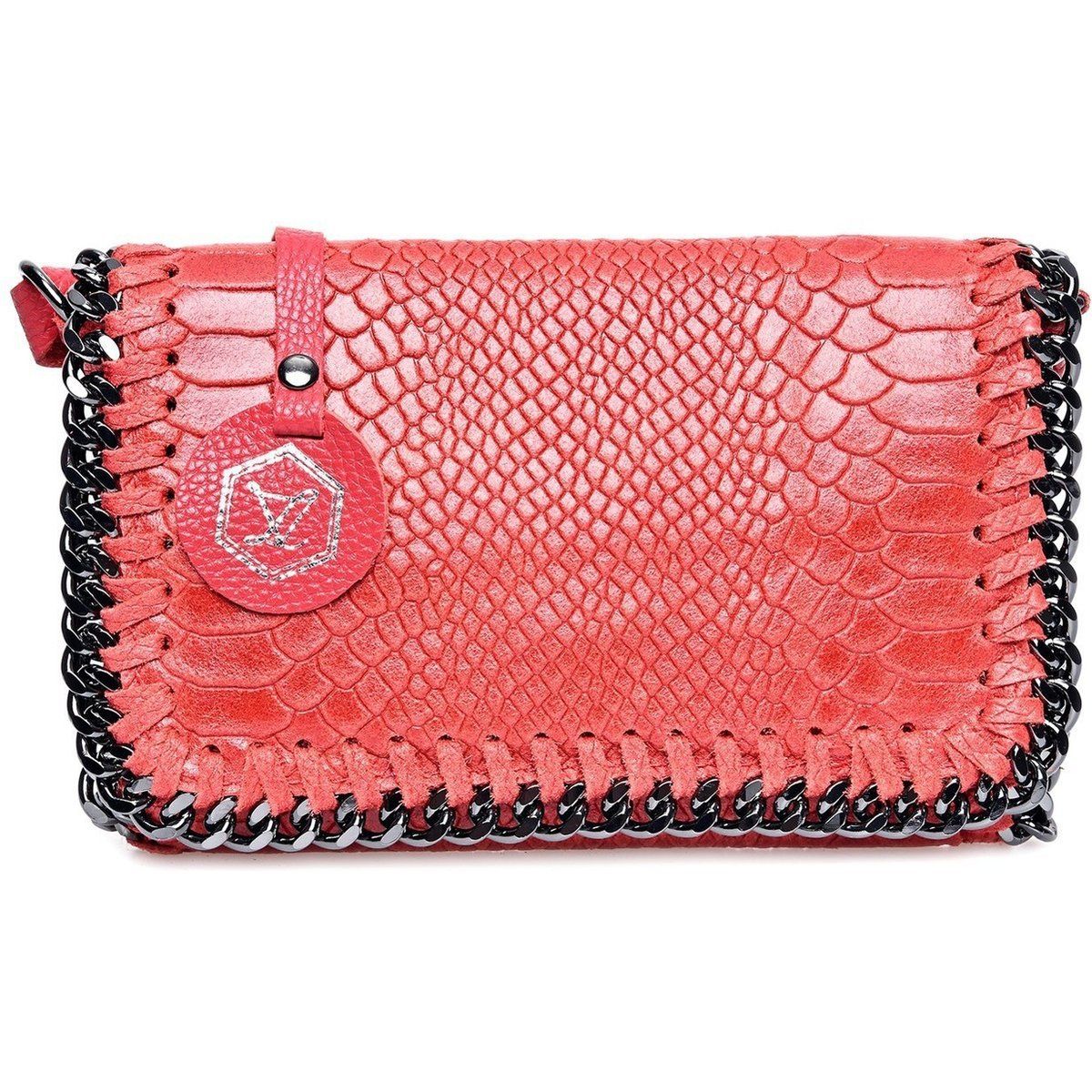 Leder-Clutch mit Schlangenprägung und Kette