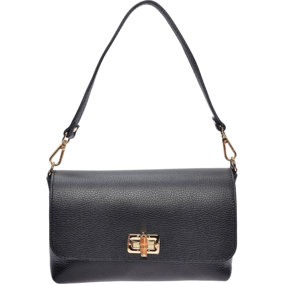 Schultertasche aus genarbtem Leder mit Bambus-Verschluss